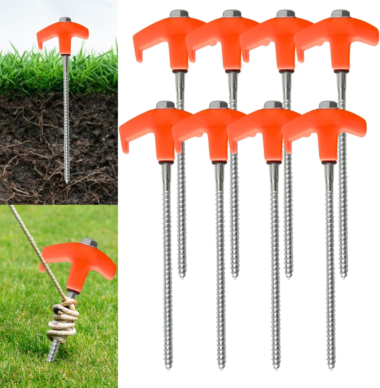 Screw in Tent Stakes, 8" Camping Stakes NonRust Heavy
