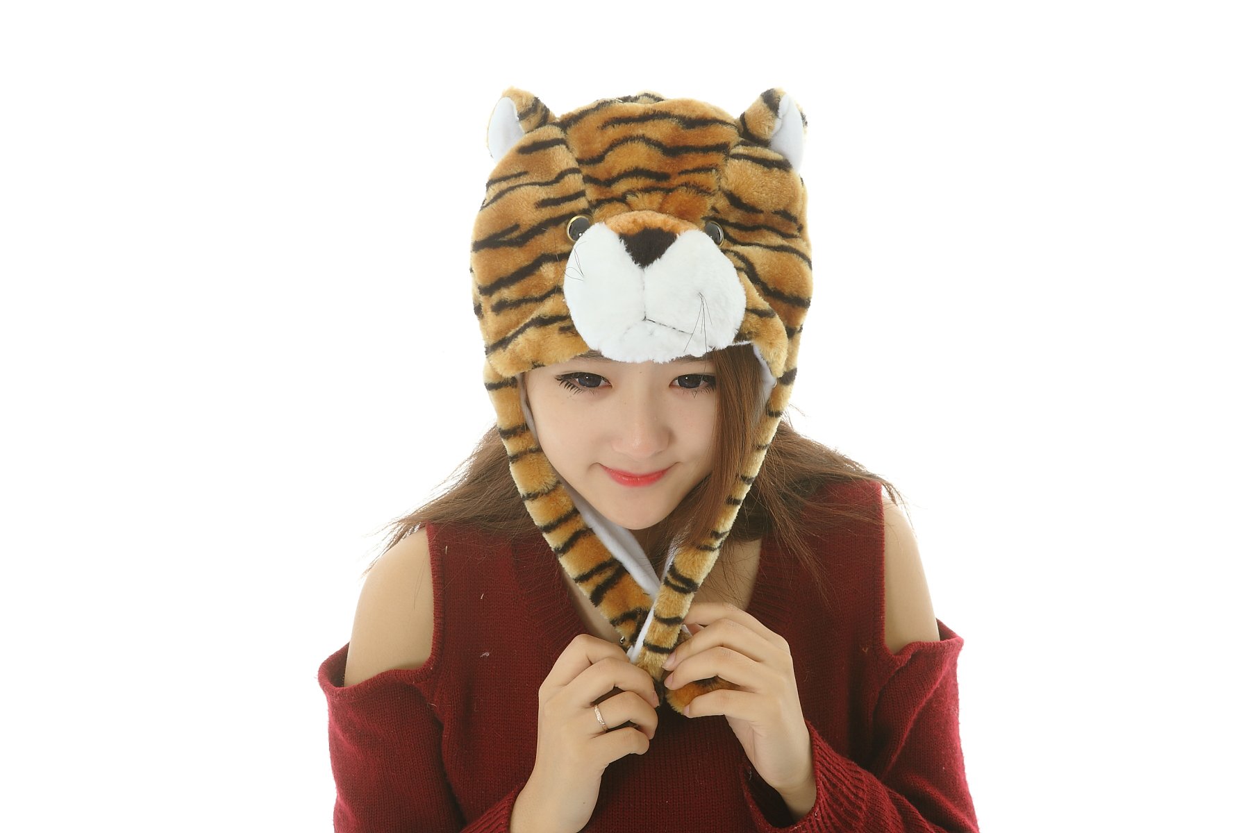 42 Styles Pets Unisex Plush Animal Hats Costume Hood Toys Performance Props (Brown tigers-36)