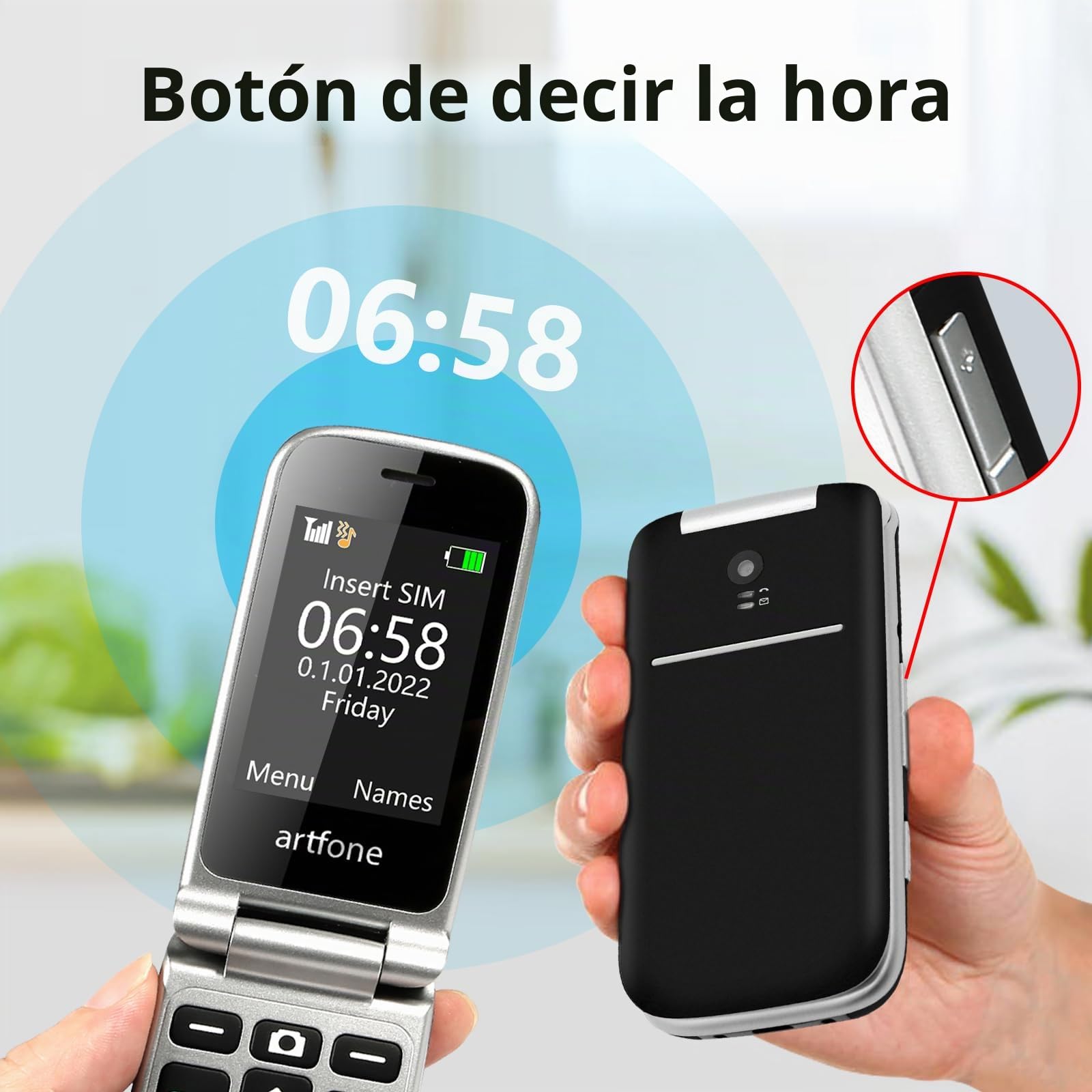 artfone G3 Negro - 4G VoLTE Teléfono móvil de Tapa para Mayores丨Botones y Teclas Grandes丨Teléfono móvil para Ancianos de Pantalla 2,4" 丨Base de Carga丨Botón SOS丨Bateria 1300mAh丨Radio FM丨Bluetooth丨USB-C
