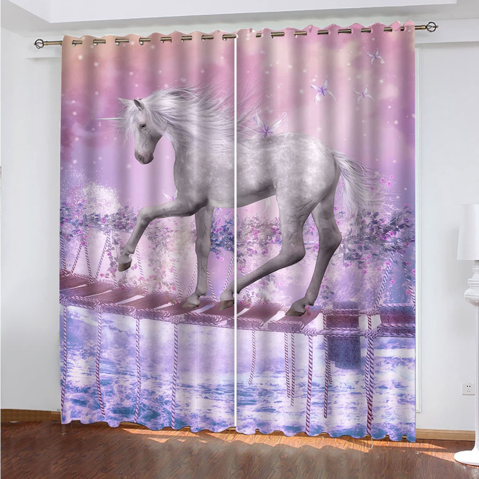 Rideau occultant isolant thermique 140x280 pour fenêtre de chambre d'enfant licorne