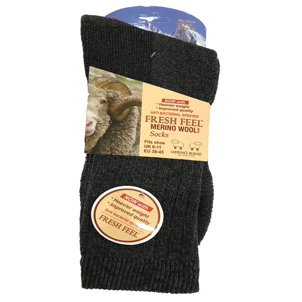 InsightClothing Mens Merino Wool Blend Warm Socks Size 6-11 - Charcoal