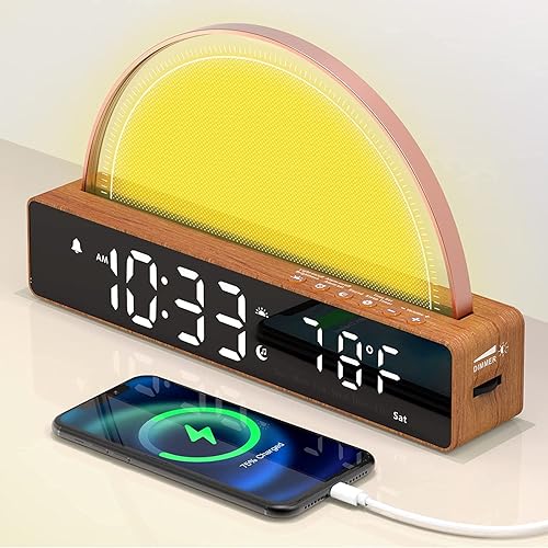  AFEXOA Sunrise Alarm Clock, Wake Up Light with Sunrise Simulation, White Noise Machine, Touch Control Bedside Lamps Dimmable Multicolor Night Light, 10 Nature Sounds, Snooze/Timer/Temperature Display 
