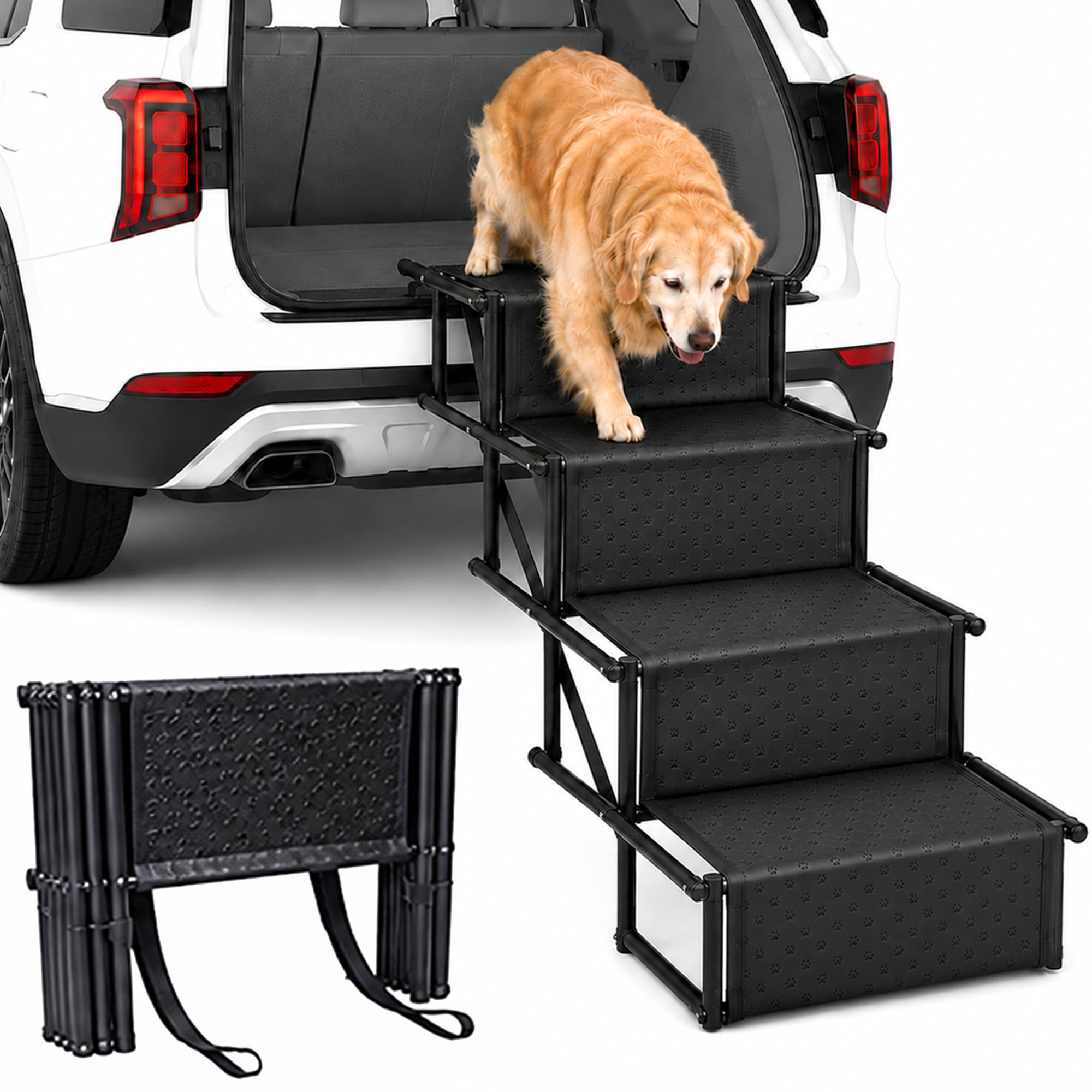 Race&Herd Dog Steps for Car Truck SUV, Foldable Dog Ramp for Car for Side Door & Side Entry with Upgraded Non-Slip Surface, Pet Stairs for Large Dogs, Holds 220 lbs, 18.5"