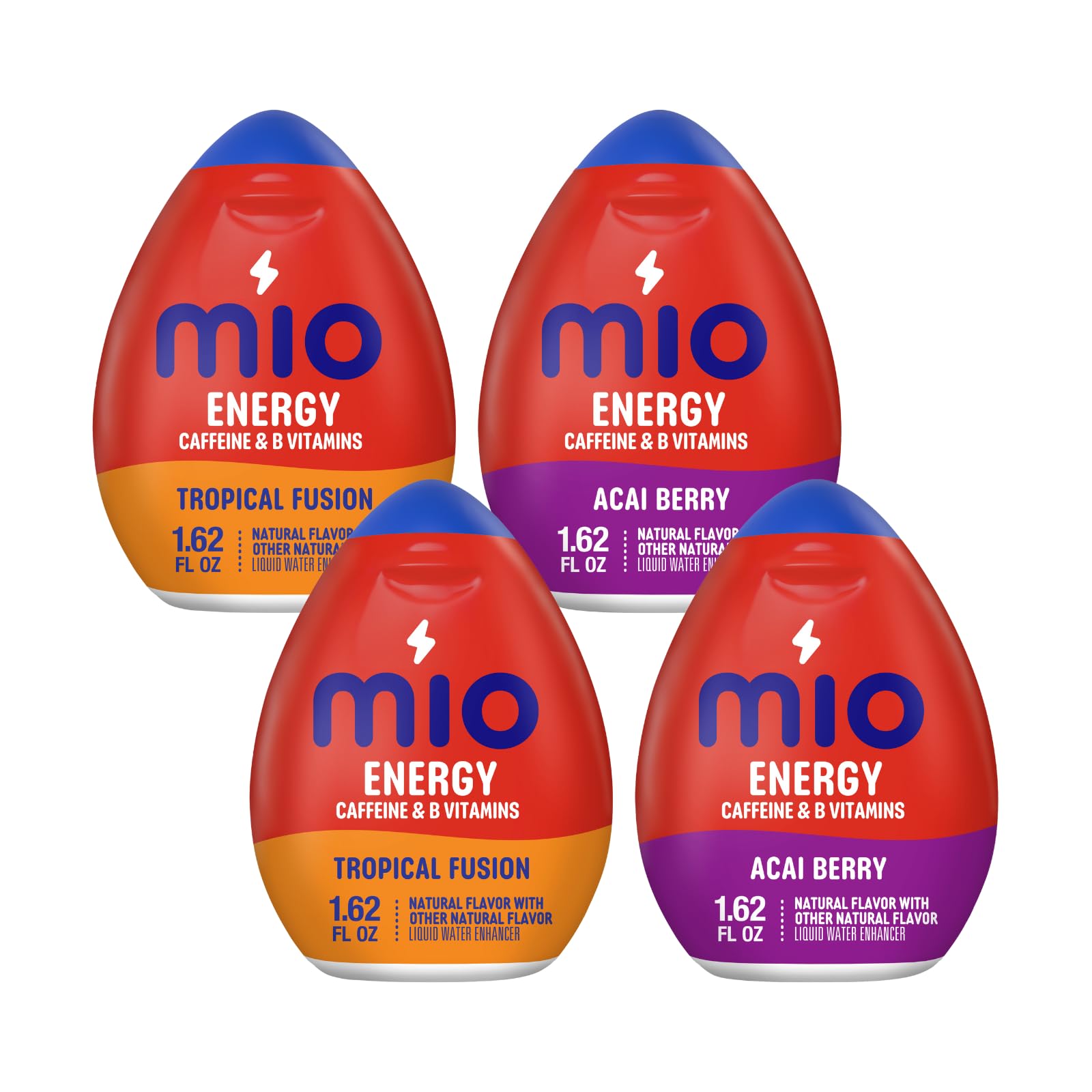 Liquid Water Enhancer Energy Variety Pack (Acai Berry Storm, Tropical Fusion) - Pack of 4