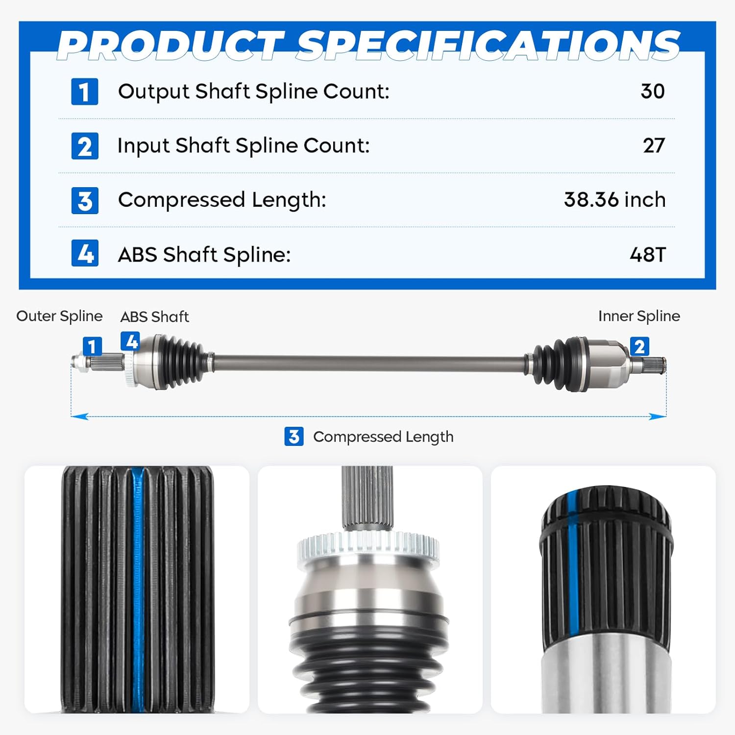 TadaMark Front Right CV Axle Shaft Assembly Fit for Hyundai Sonata 2.4L 2015-2019, Fit for Kia Optima 2.4L 2016-2020, L4 Gas Only, Passenger Side, for 66-3830