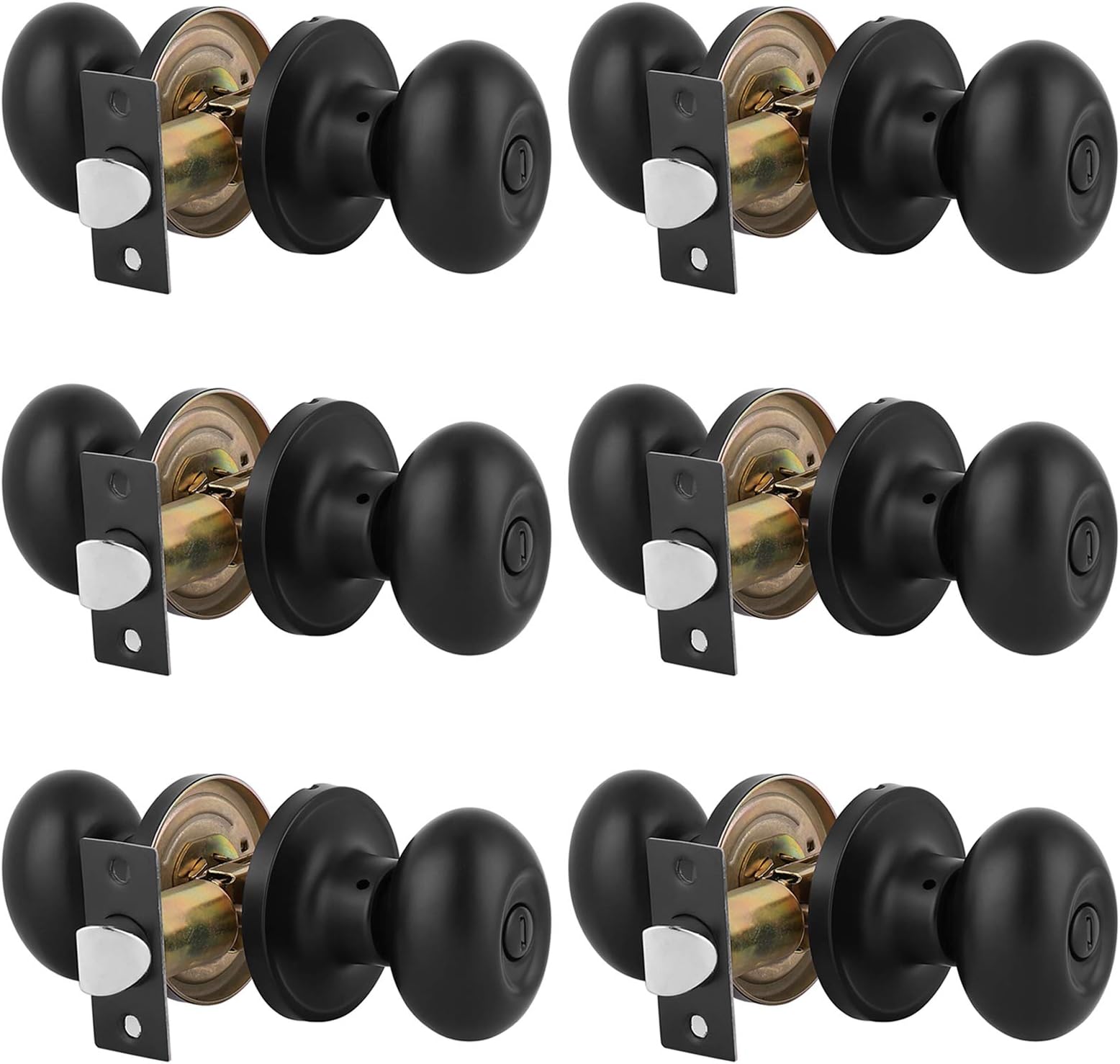 Gobrico Egg Style Privacy Knobs Door Handles for Bedroom Doors Without Key in Black 6 Pack