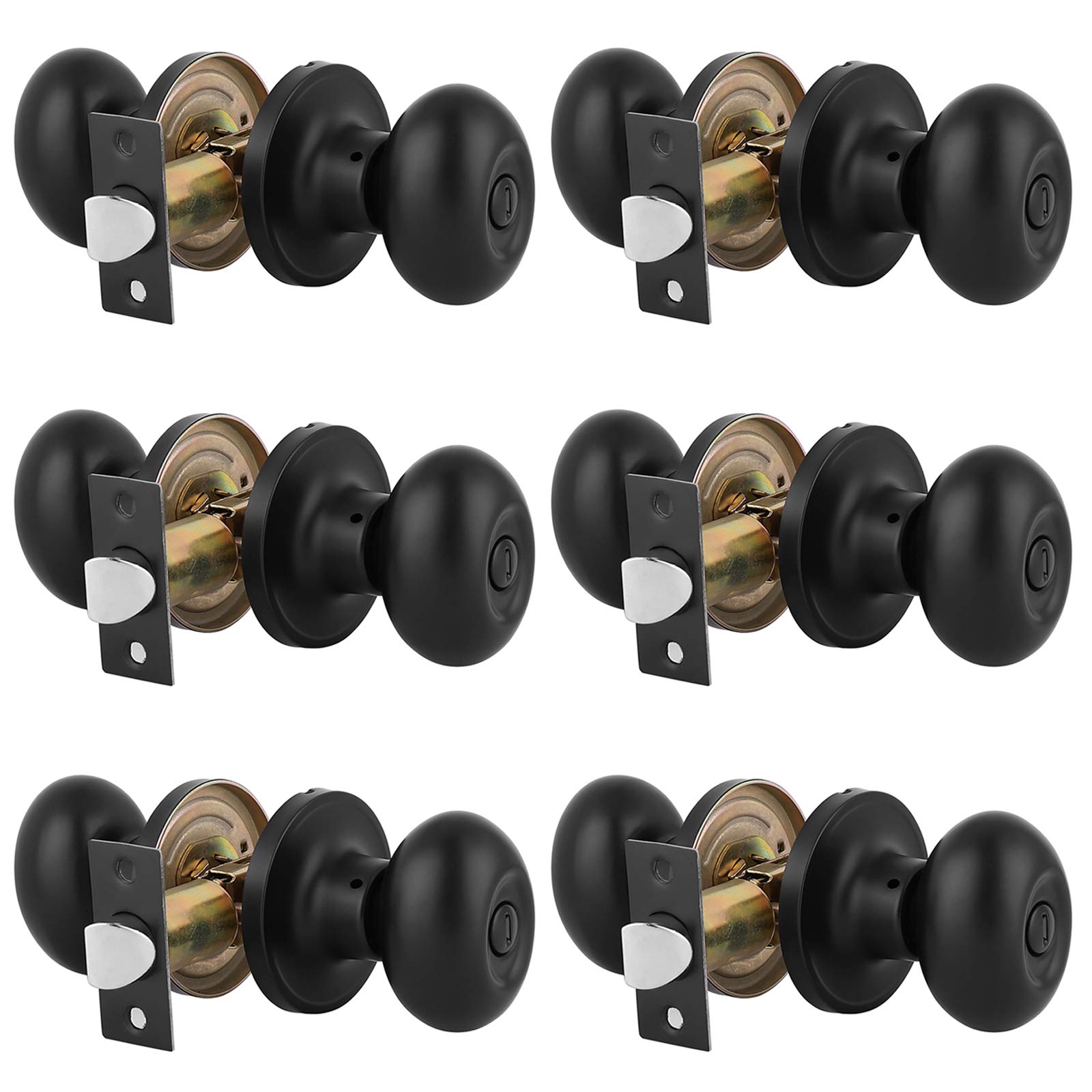 Gobrico Egg Style Privacy Knobs Door Handles for Bedroom Doors Without Key in Black 6 Pack
