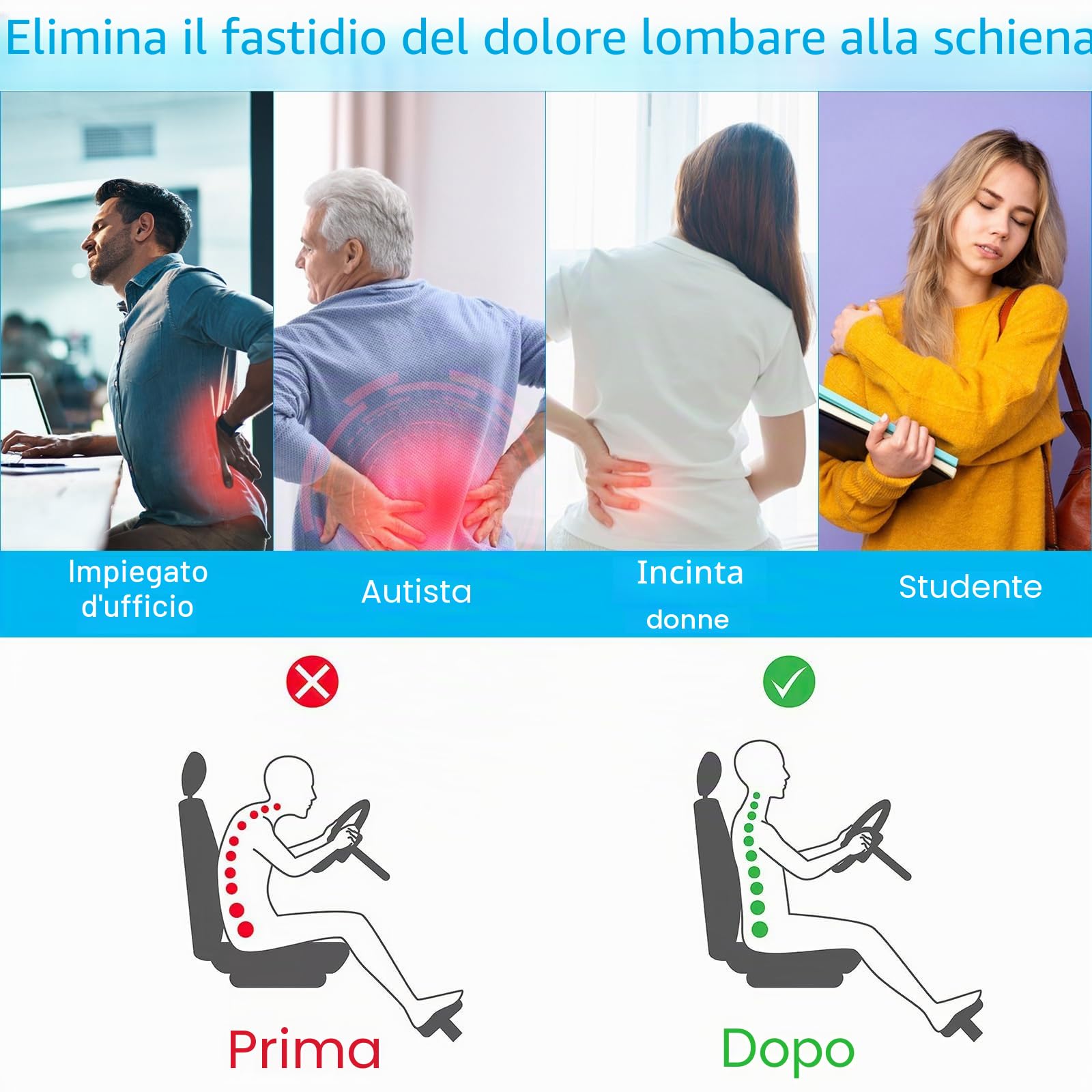 Farerkass Cuscino Lombare Ergonomico, Supporto Lombare in Memory Foam, Cuscino Schiena, Cuscino Lombare Sedia con Maglia per Casa, Auto, Ufficio, Carrozzina, Viaggi (Grigio Chiaro)