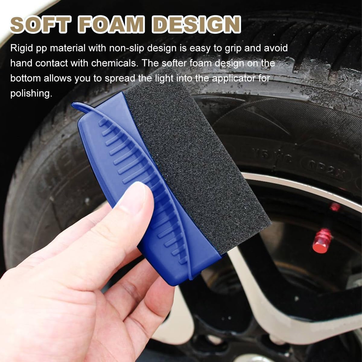 Ohleats 2 PCS Tire Dressing Applicator, Wheel Shine Pad With Lid, Reusable Detailing Foam Waxing Wipe Polishing Sponge, Universal Car Accessories (Blue) image 4