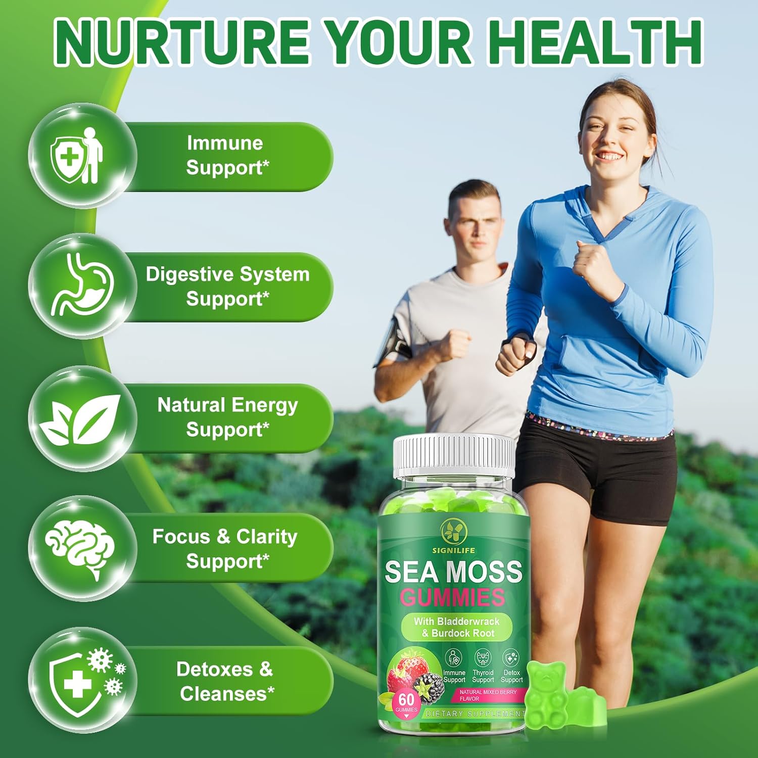 Organic Sea Moss Gummies,with Black Seed Oil,Bladderwrack,Burdock Root, Vegan Irish Sea Moss Gummy Vitamins for Immune, Thyroid and Detox Support, Gluten-Free - 120 Gummies - Image 3