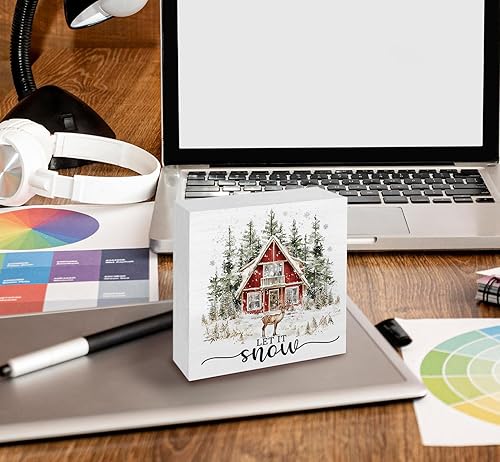 Miniatura 5 de Let It Snow Winter - Cartel de madera de Navidad, decoración de granja, letrero de madera de reno para decoración de mesa de escritorio de oficina