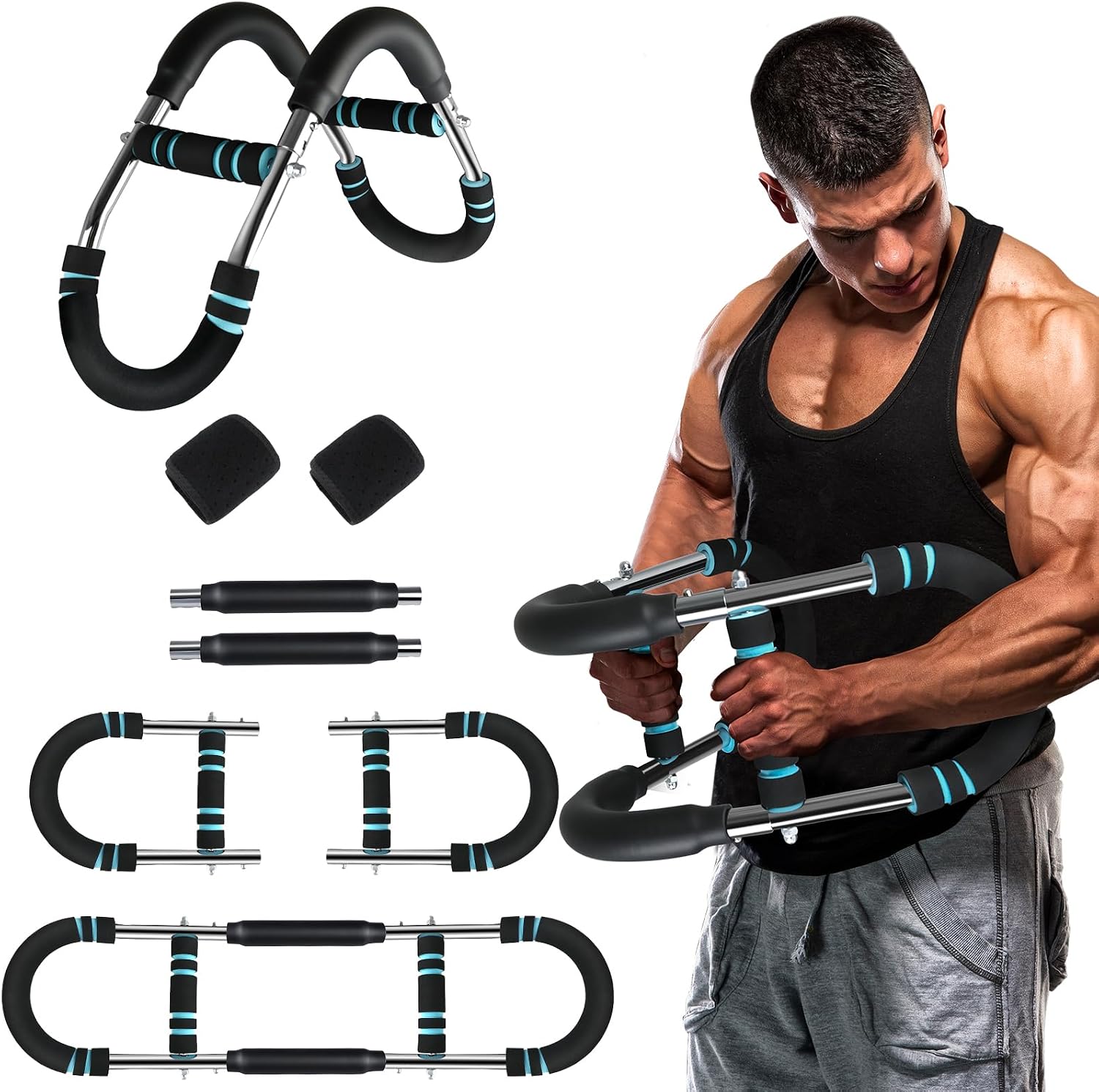 Twister Arm Trainer 110 lbs Metal Spring Black | Workout Bar for Chest, Portable Upper Body Resistance Training Machine for Home Gym, Bicep and Forearm Muscle Strengthener