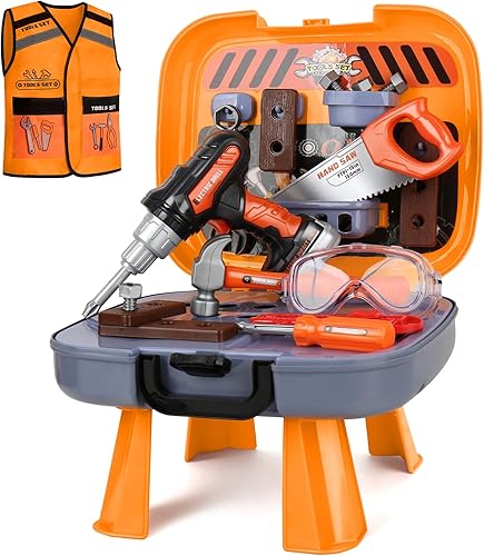 Toddler Tool Set for Age 3-5 Kids Tool Set with Tool Box and Toy Drill, Pretend Play Toy Tools Kids Construction Tools Bench for Toddlers Boys Toys 3 Year Old Gifts