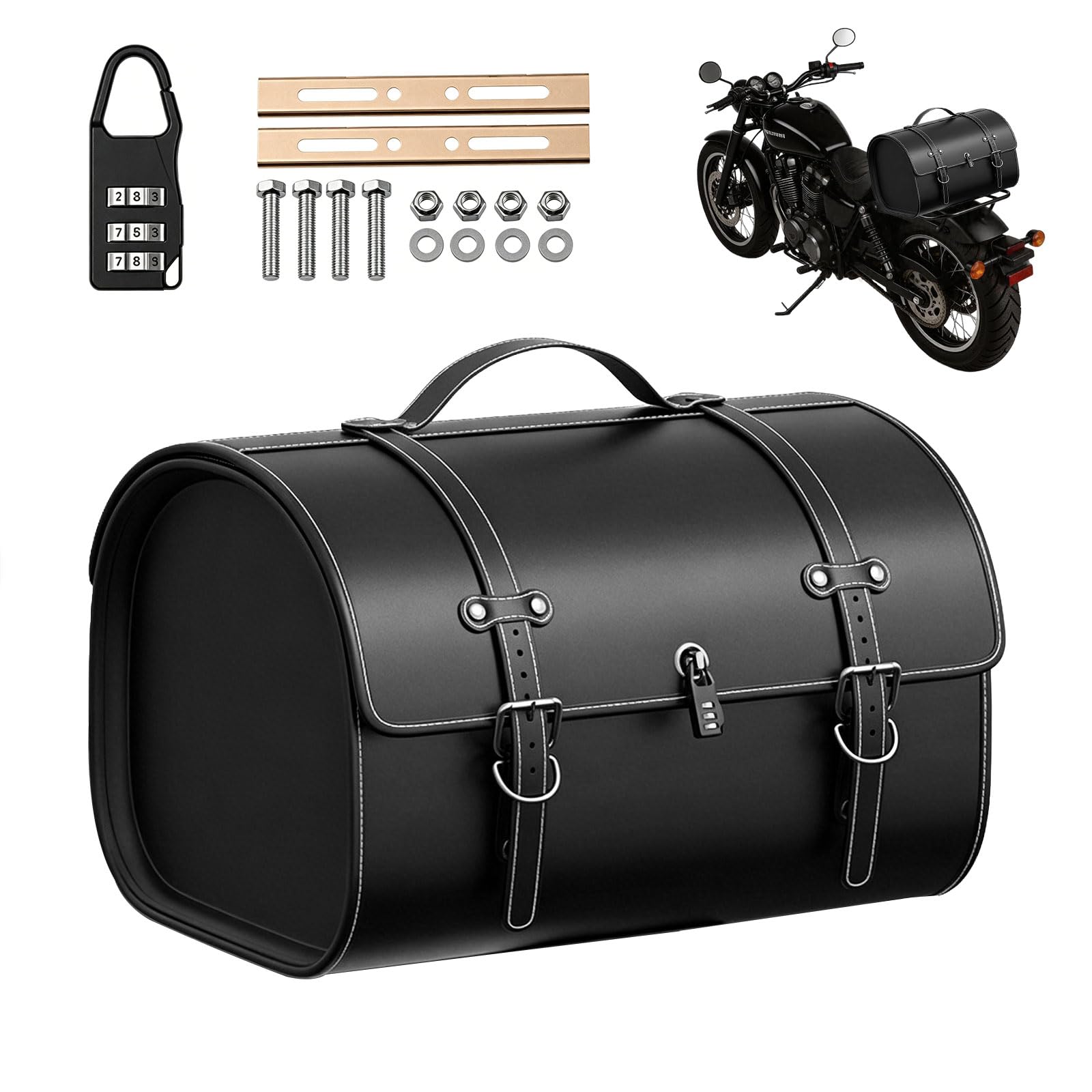 Sacoche arrière de moto 33 l en cuir imperméable avec serrure à