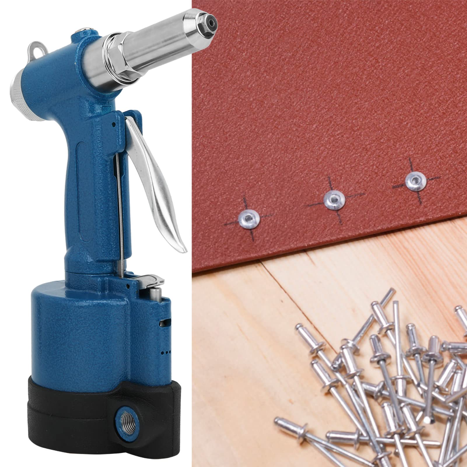 Pistola Remachadora Neumática, Material de Aleación, Remachadora de Aire para Acero Inoxidable, Hierro y Aluminio, Tamaño Máximo de Clavo 0,2 Pulgadas, Adecuada para Conjuntos de Placas de