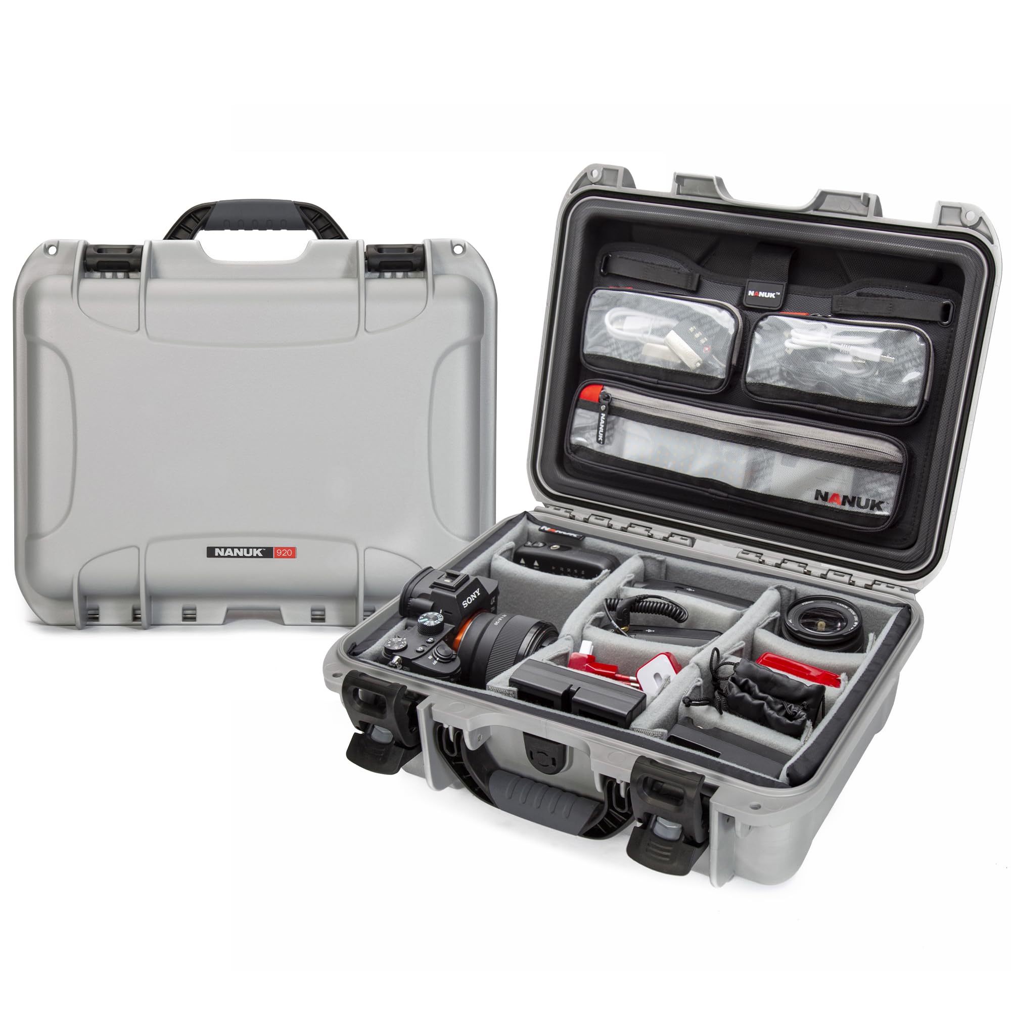 NANUK920 Waterproof Hard Case with Lid Organizer and Padded Divider - Silver