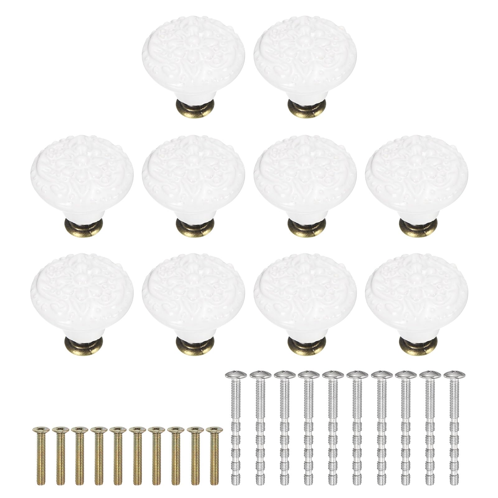 Boutons meuble-lavabo céramique à fleurs blanches lot de 10 pour placard
