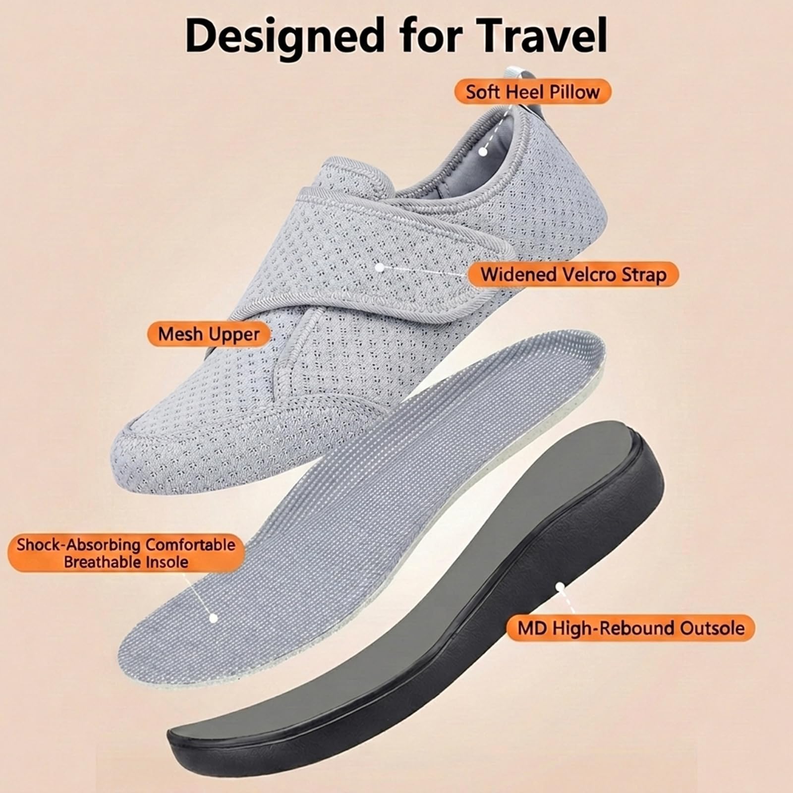 Scarpe da passeggio da donna da uomo larghe scarpe diabetiche per anziani larghezza regolabile artrite edema scarpa casual allargamento scarpe per anziani comode scarpe ortopediche per