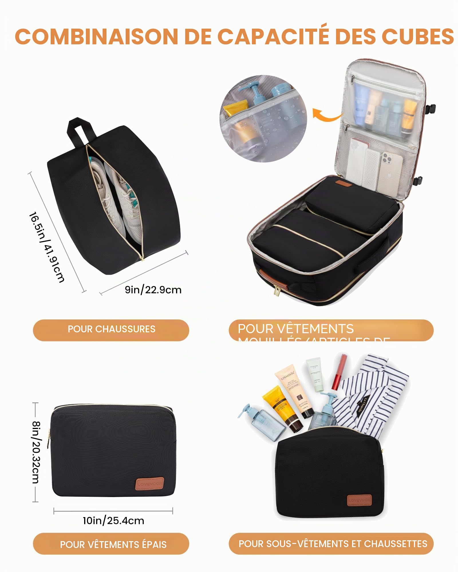 LOVEVOOK Sac à Dos Voyage Cabine Avion 45x36x20 Femme Homme Étanche Ordinateur Portable