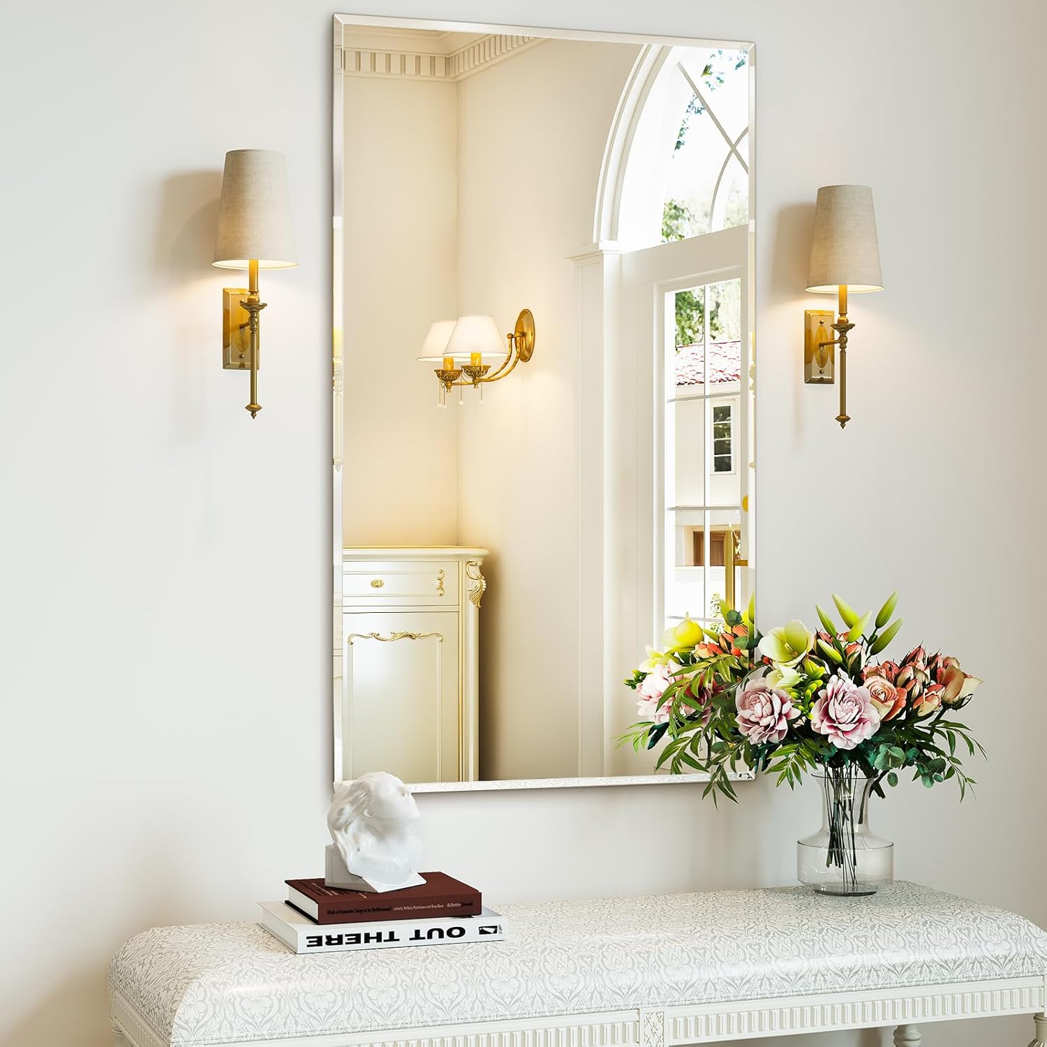 Bathroom Frameless Beveled Wall Mirror, 28"x50" Frameless Rectangle Large Wall Mirror for Over Sink, Vanity Mirrors for Entryway, Living Room, Dinging Room, Hangs Horizontally or Vertically