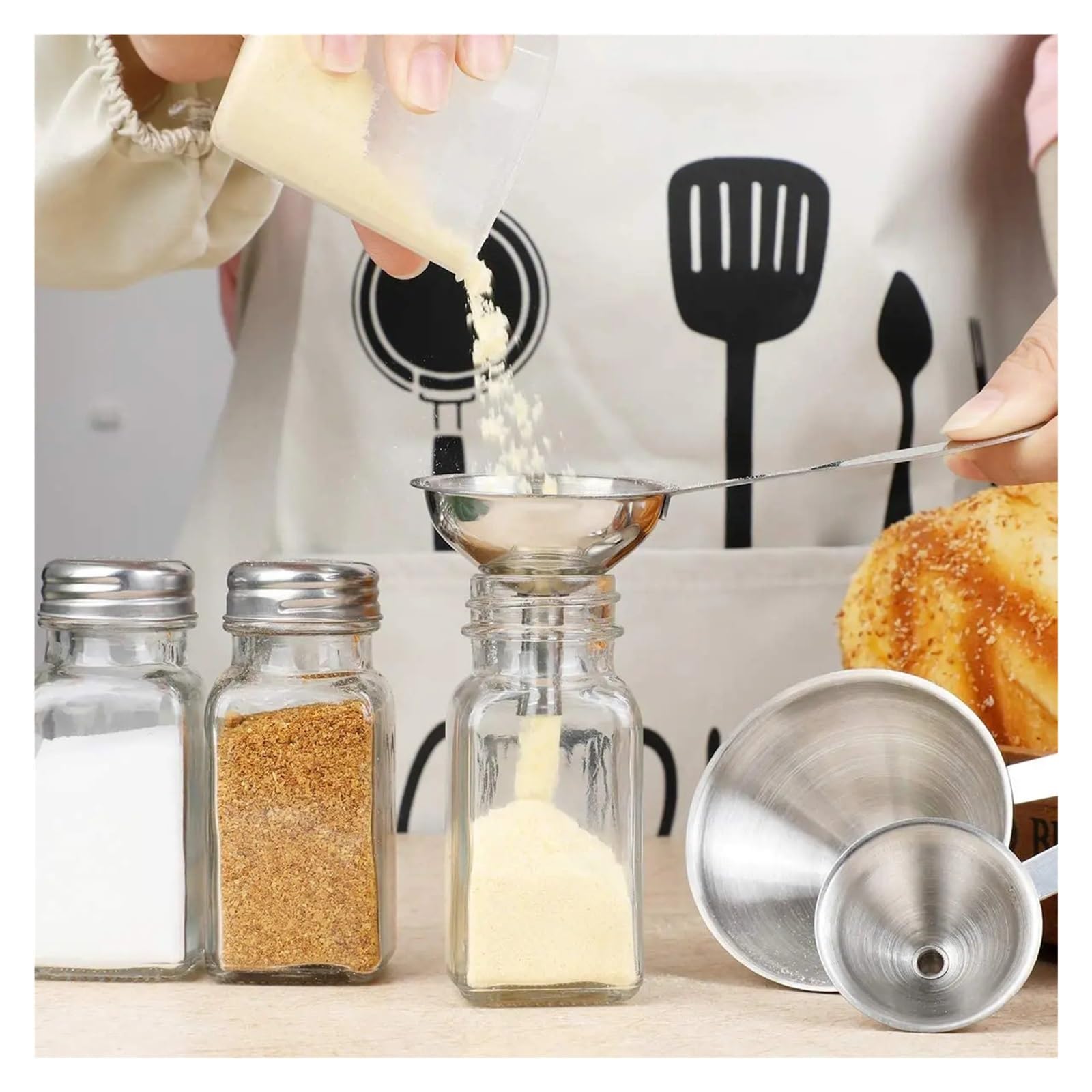 3 unids/Set de embudos de Acero Inoxidable con Mango Largo, colador de embudos pequeños for Cocina, Transferencia de Fluido, Filtro de Aceite líquido en Polvo