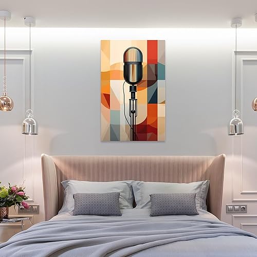 Miniatura 8 de Pintura artística retro, póster abstracto con micrófono musical, para el hogar, dormitorio, sala de estar, lienzo de pared, cuadro P, lienzo de