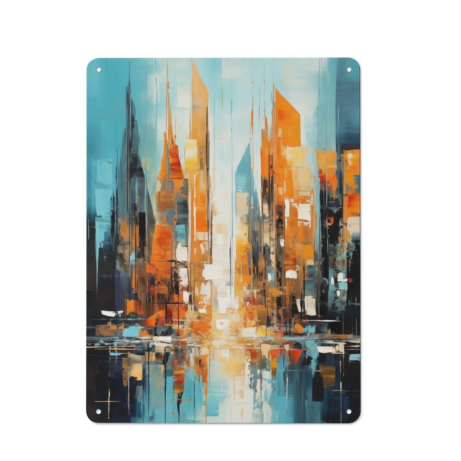 Abstract Cityscape Painting Metal Wall Sign 40x30cm, Rustic Classic Pub Decor for Cafe, Pub, Workshop Or Home Bar