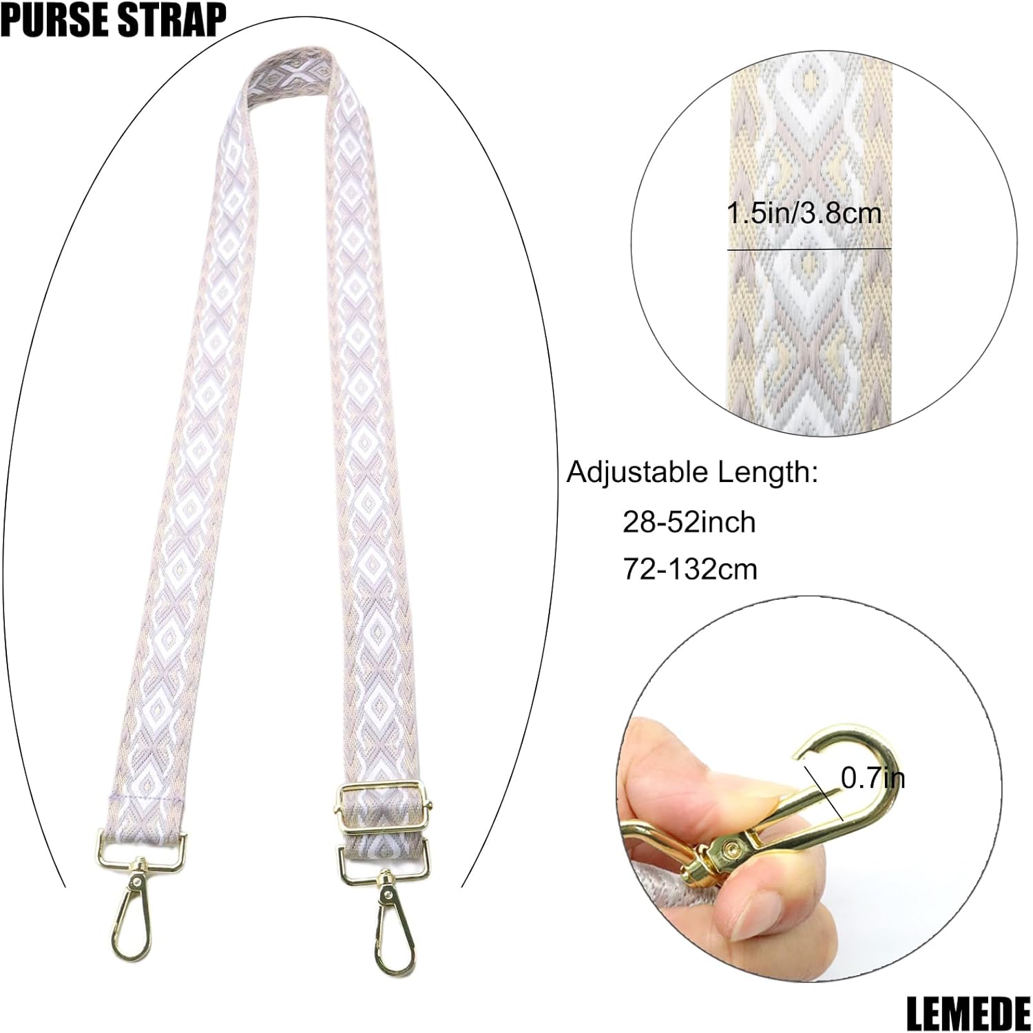 Adjustable Purple Purse Strap - 1.5" Wide Handbags, Camera, Guitar, Phone & Crossbody Bag Replacement Shoulder Straps(Gold Hardware) - Image 2