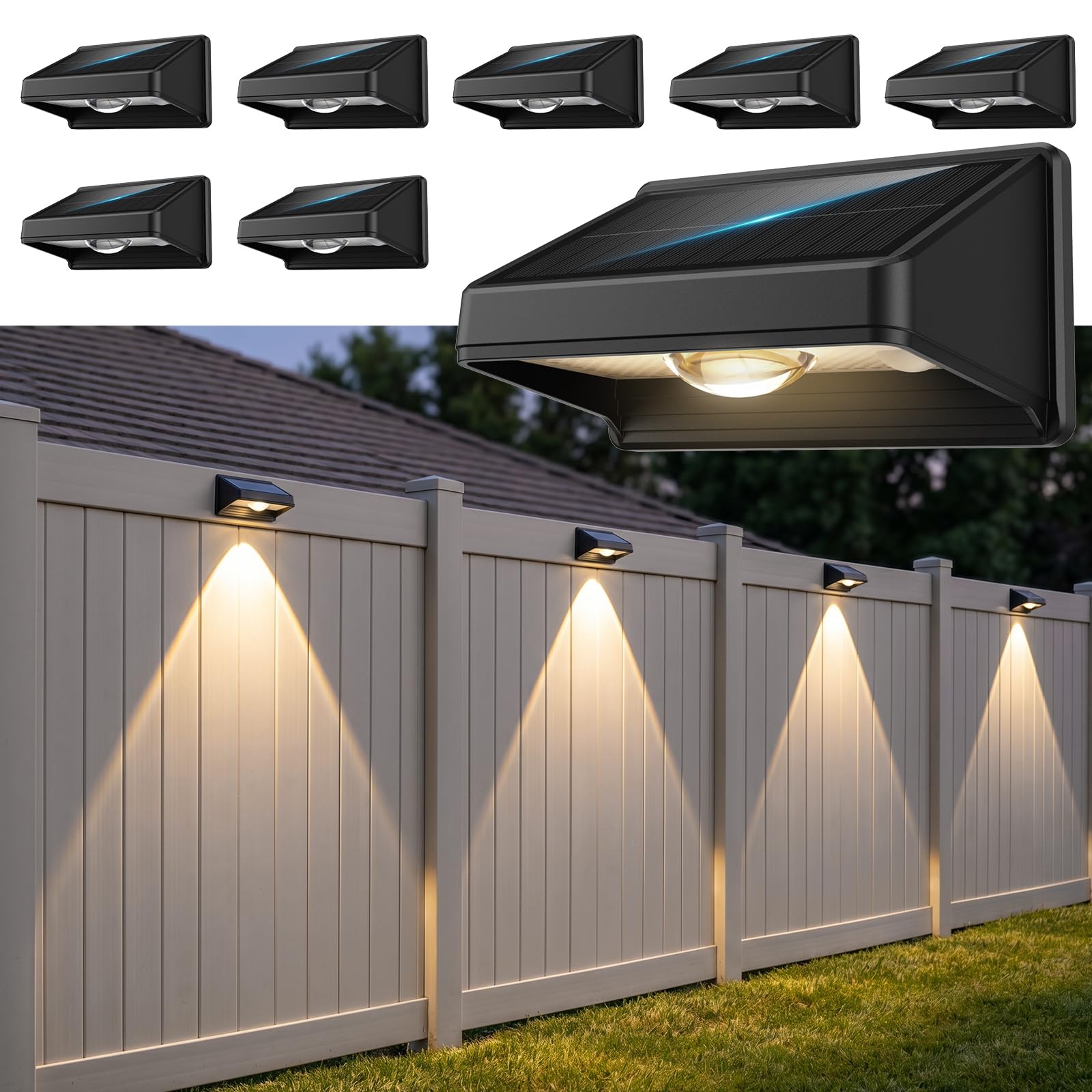 Solar Fence Lights Outdoor,3CCT 3 Modes Fence Lights Solar Powered,8Pack