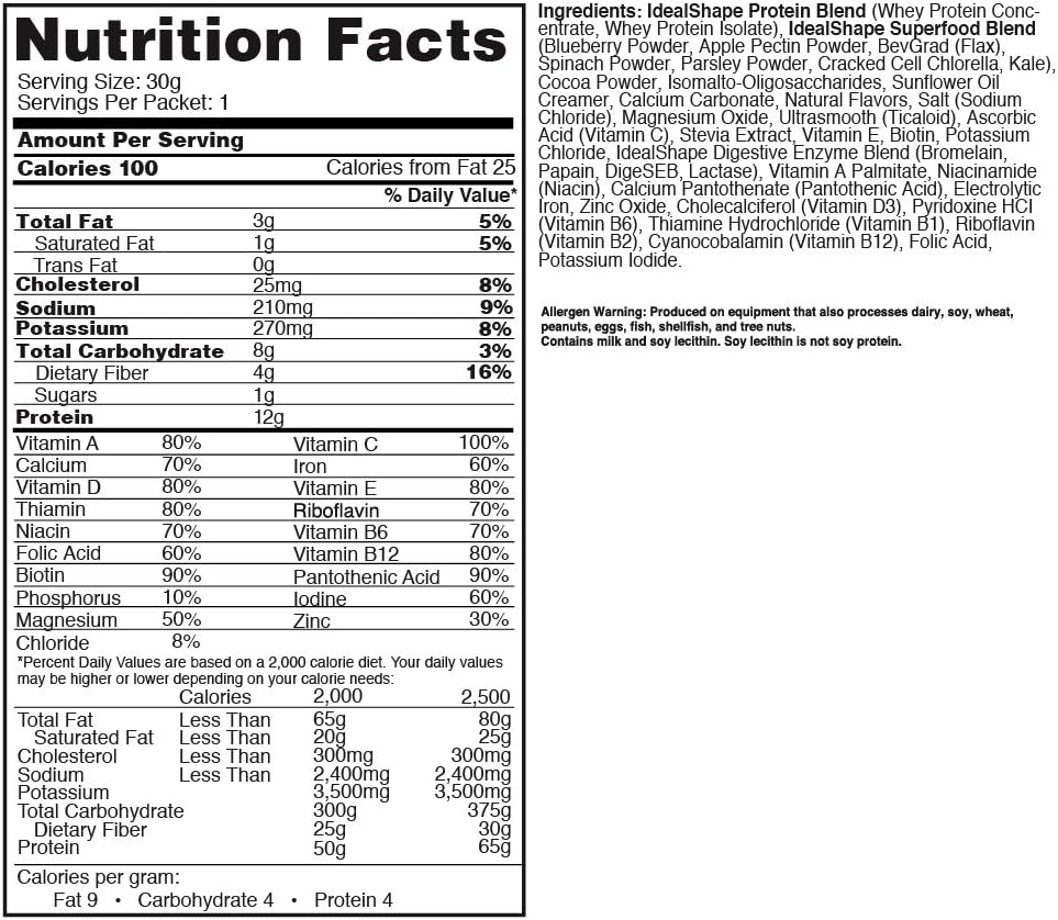 IdealShake Meal Replacement Shakes |11-12g of Healthy Whey Protein Blend | Promotes Weight Loss | 22 Essential Vitamins & Minerals | 5g of Fiber | Chocolate Super Food | 30 Servings