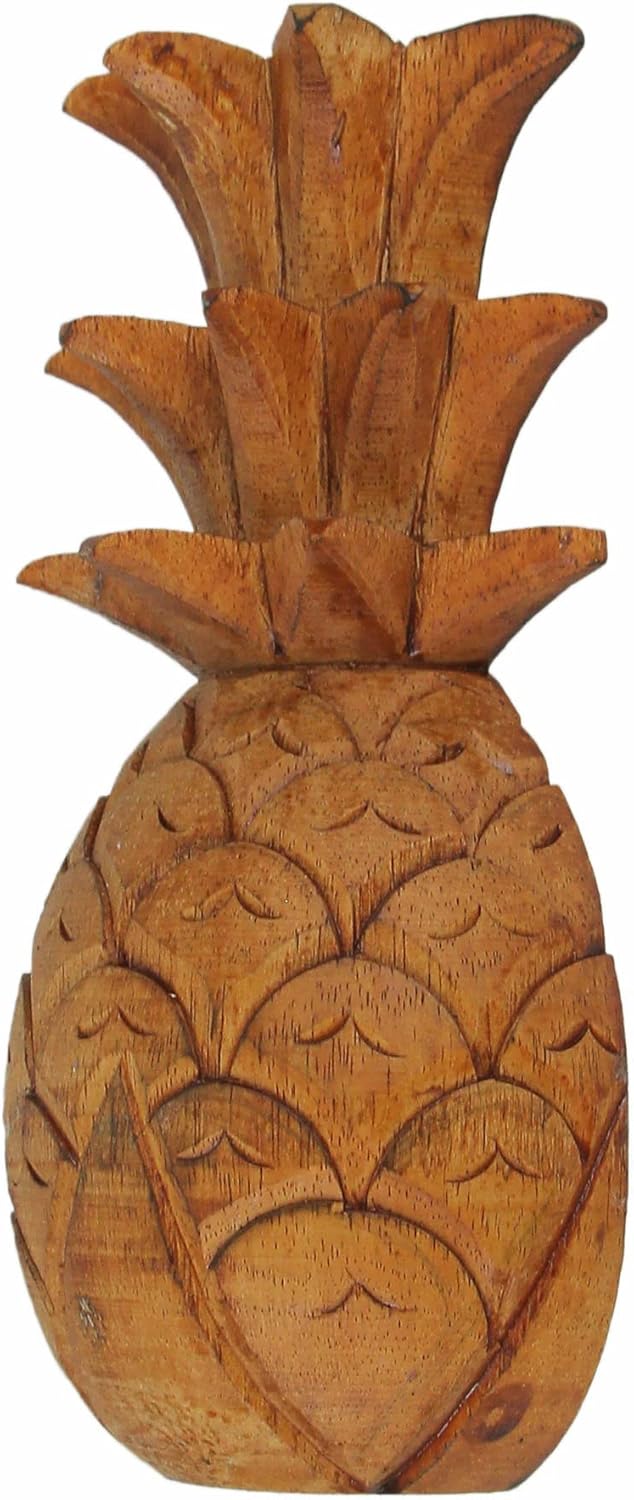 Zeckos Hand Carved Wooden Pineapple Hanging Wall Décor Art Sculpture 9.75 Inches High