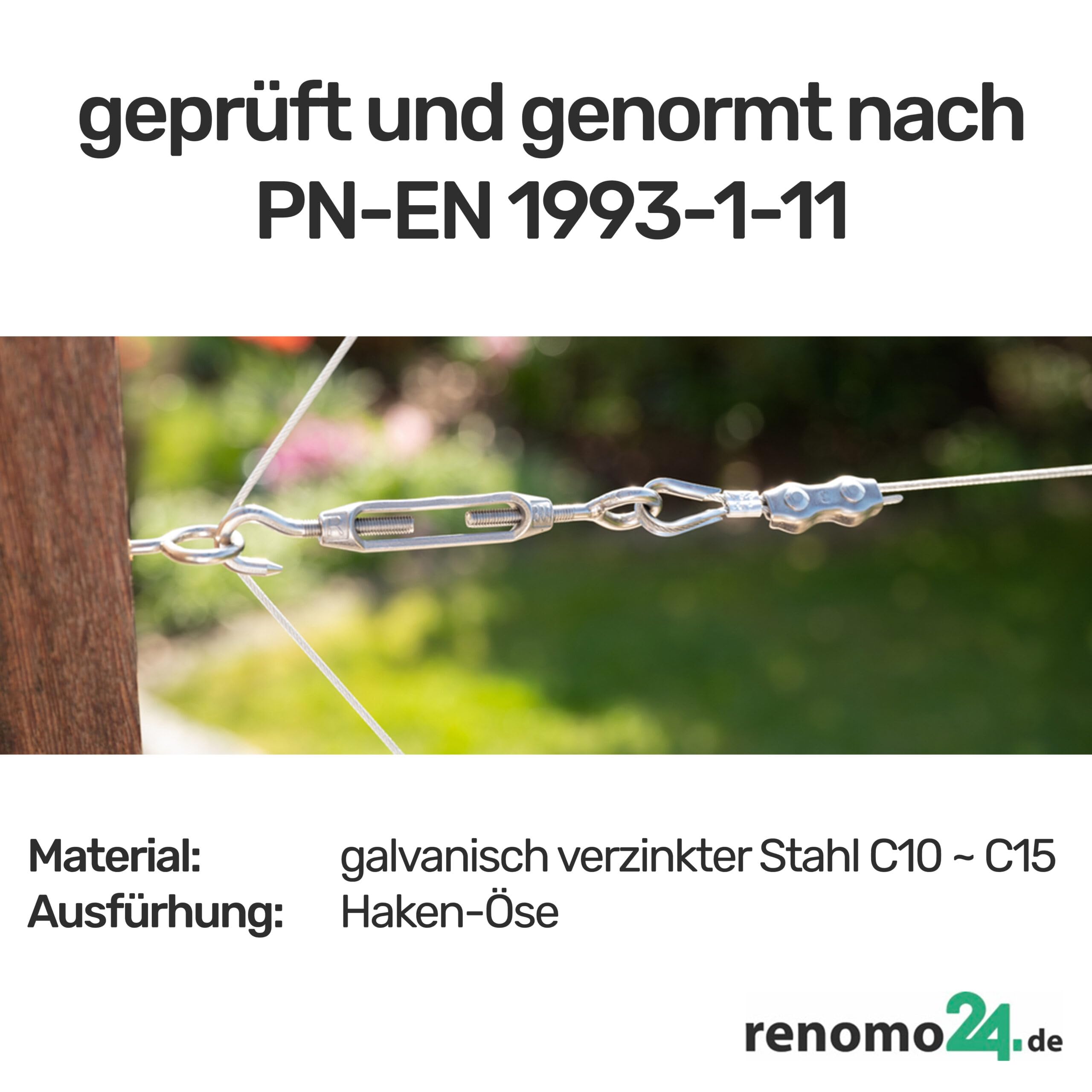 5x Spannschloss M12 Haken-Öse aus Stahl galvanisch verzinkt nach PN-EN 1993-1-11