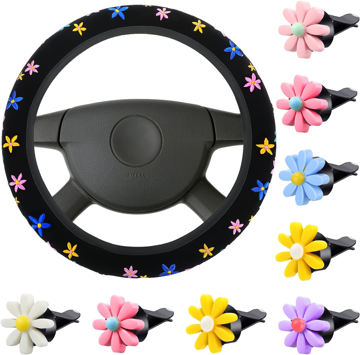 Cute Flower Car Accessories Set for Women Girls Embroidery
