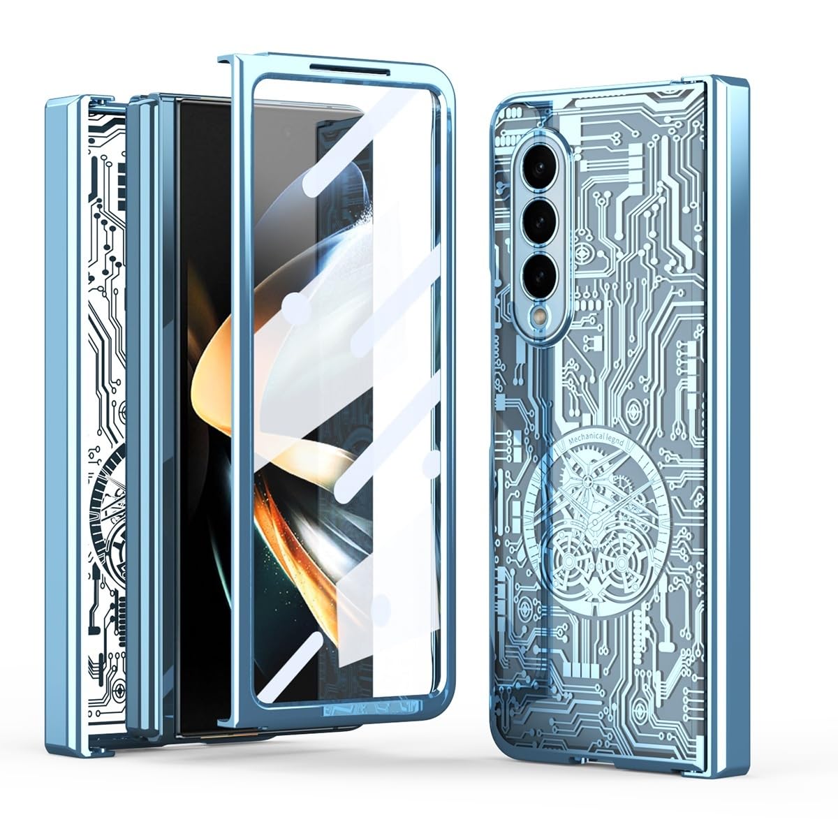 Coque Galaxy Z Fold 3 bleu avec charnière et protection d'objectif en polycarbonate - 8