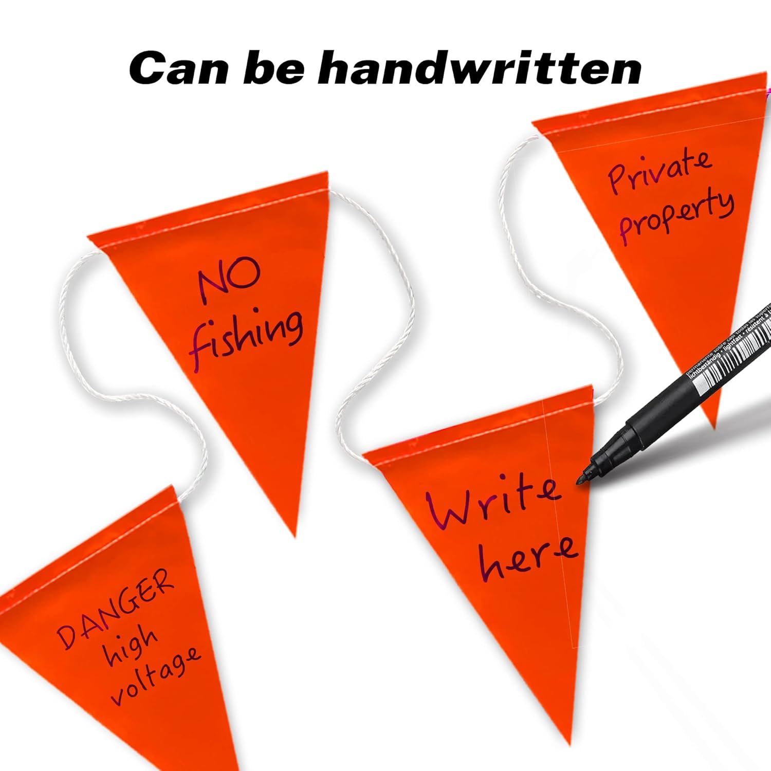 Fluorescent Orange OSHA Perimeter Marking Flags (102FT string) Warn of hazardous areas, traffic control.Marking construction sites, scaffolding, sporting events, private property.
