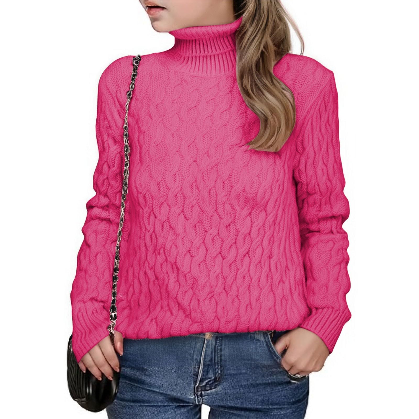 Jersey de punto para niña de cuello alto en 6 colores, patrón trenzado