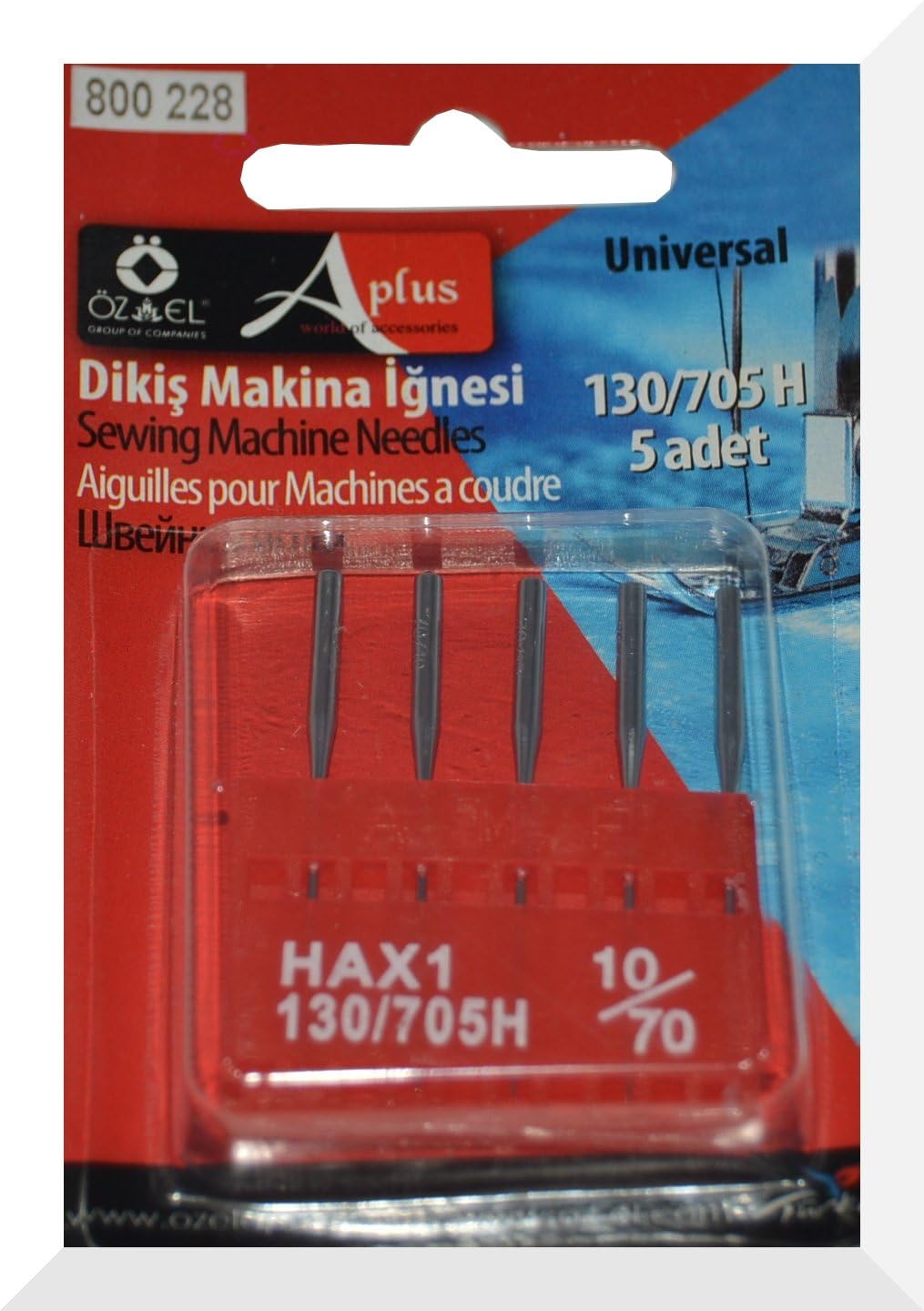 Universal Sewing Machine Pack of 5 Needles-Size 10/70-For Cottons, Silver, 10/70