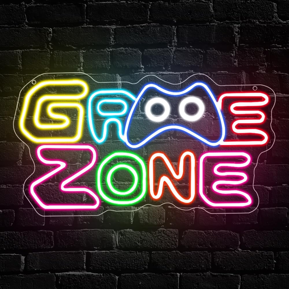 Game Zone Neon Sign, LED Neon Light Sign for Game Gaming Room Wall Decor Gamer Room Led Light Up Sign for Teen Boy Man Cave Birthday Gift Favor Dimmable USB Powered(15.8"*8.6")