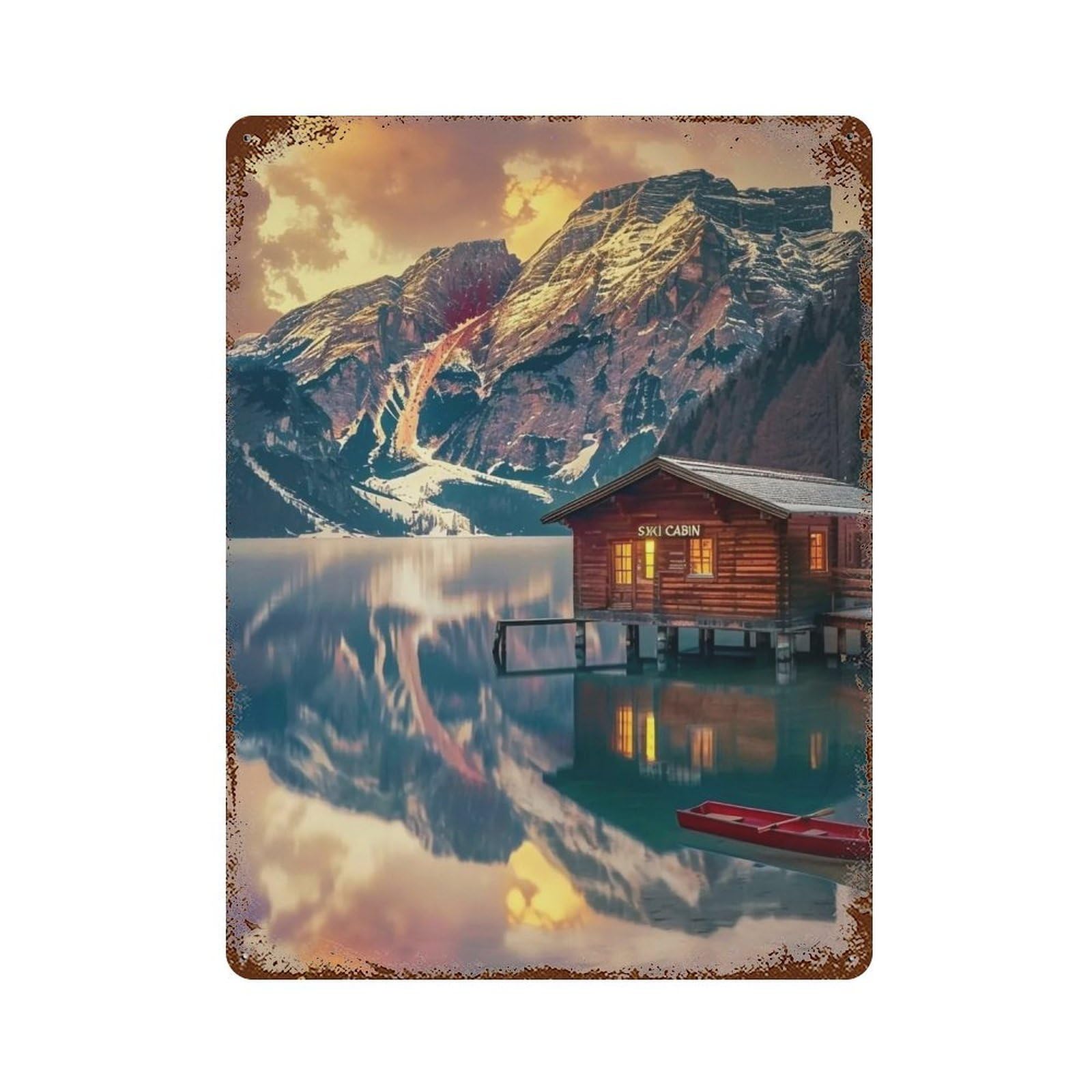 HDURYEYRYY Mountain Ski Cabin 01 Wall Retro Iron Vintage Art Metal Tin Sign Poster Modern Home Cofffee Club Art Bar Shop Decor Style 40x30cm