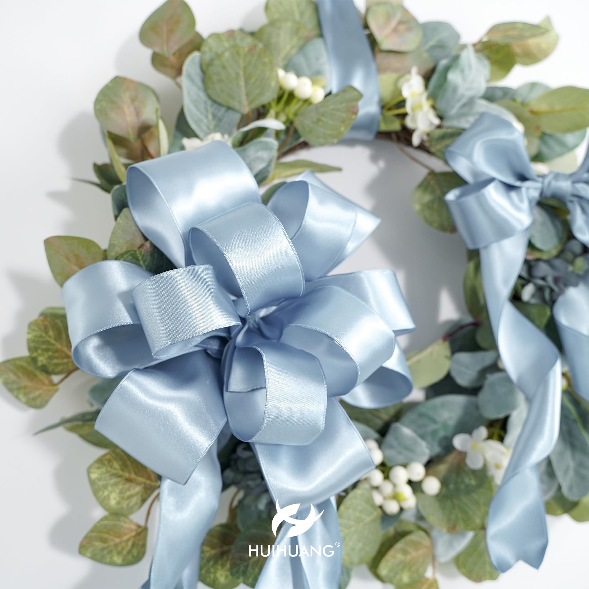 HUIHUANG Nastro di raso blu polveroso con filo metallico, 6,3 cm, nastro di raso double-face con bordo metallico per fiocchi, fiori, confezioni regalo, ghirlande, decorazioni per baby shower,