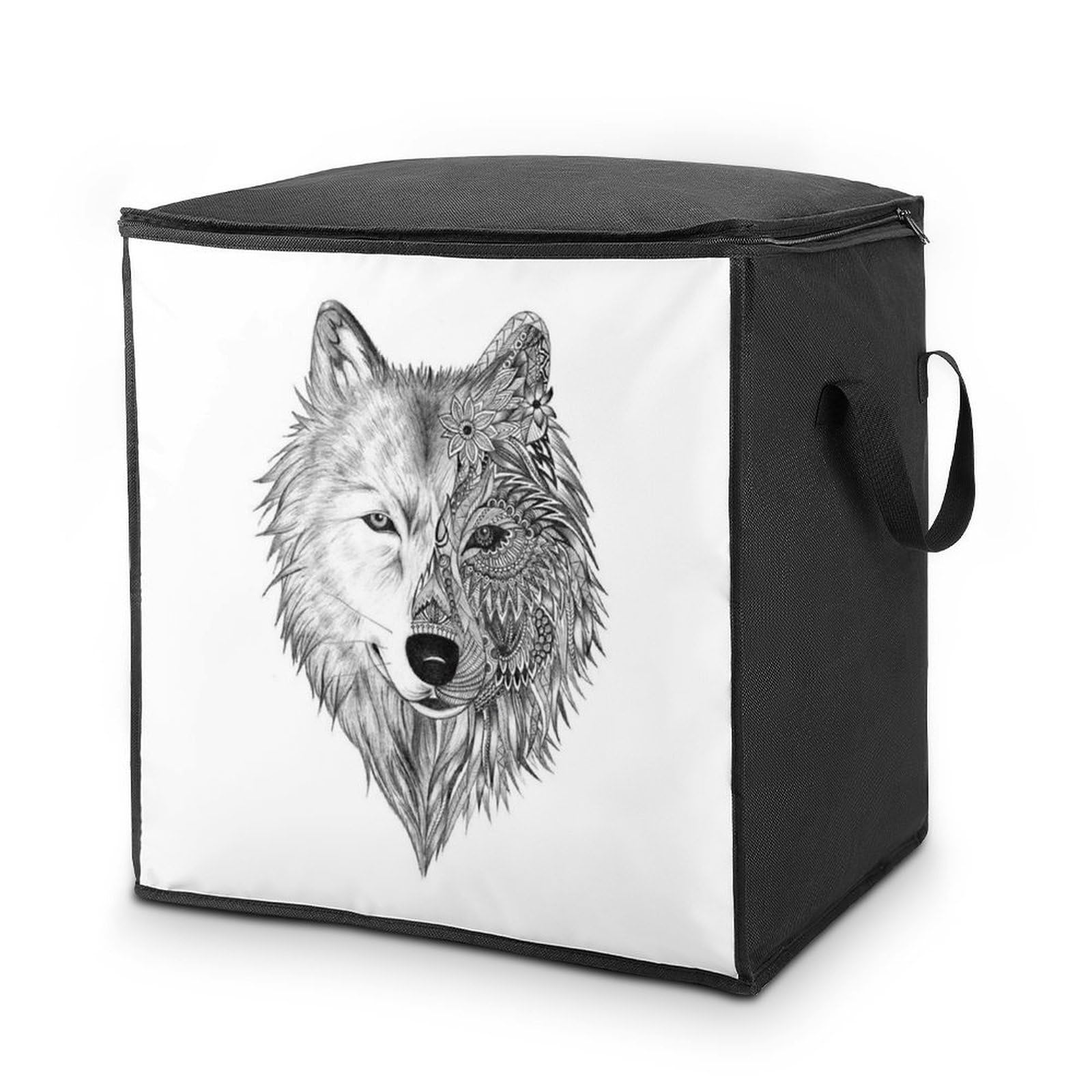 Lyfthologen 70L Storage Bags, Gray Wolf Storage Box with Lid Zipper And Handles, Clothes Bags for Quilt, Blankets, Bedding