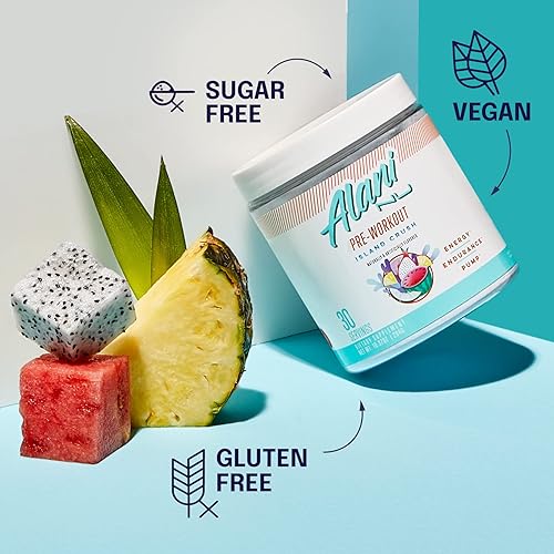 Miniatura 6 de Alani Nu Island Crush - Paquete de polvo para antes del entrenamiento y BCAA Hawaiian Shaved Ice Post Workout  L-teanina, beta-alanina, citrulina