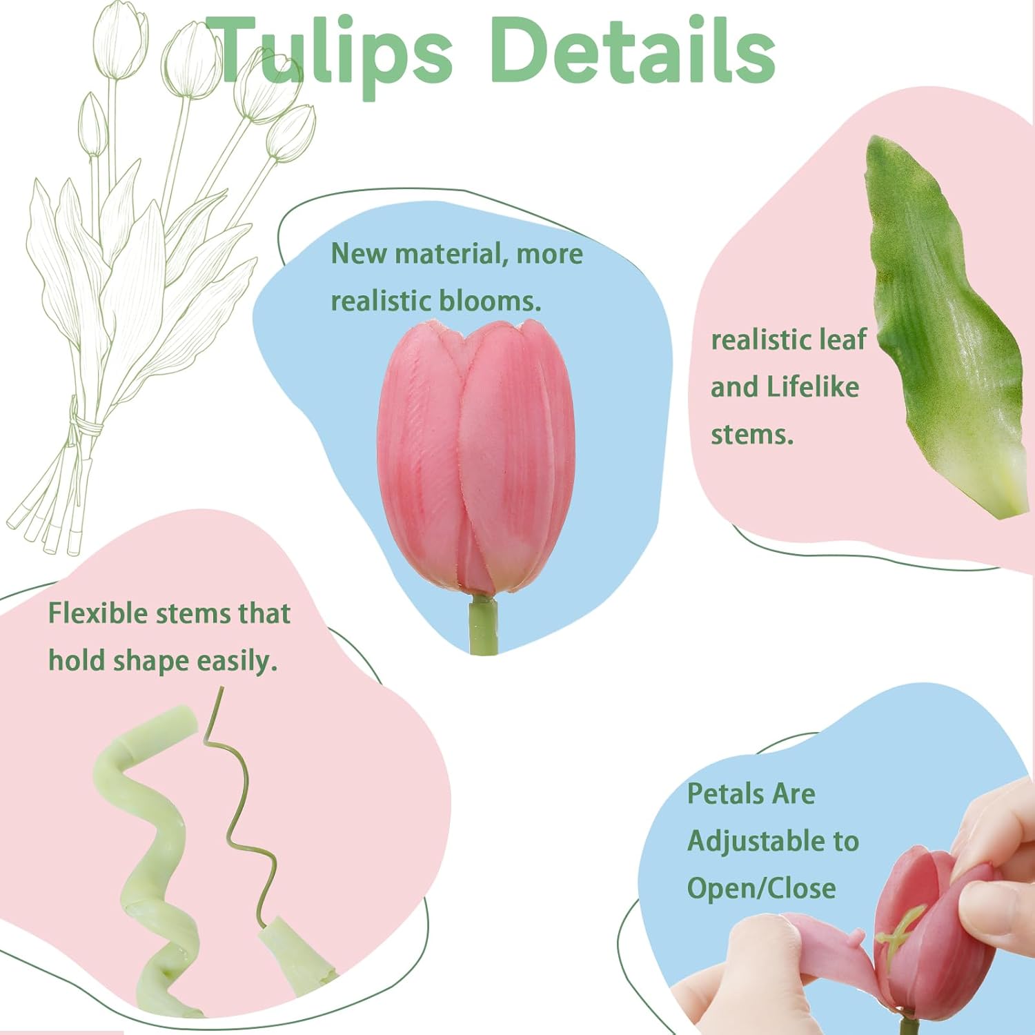 15 Pcs Light Purple Artificial Tulips Fake Flowers, Premium Latex Lifelike Texture, UV Resistant Waterproof Faux Tulip Bouquets with Snap-on Petals for Outdoor, Home, Wedding Decor