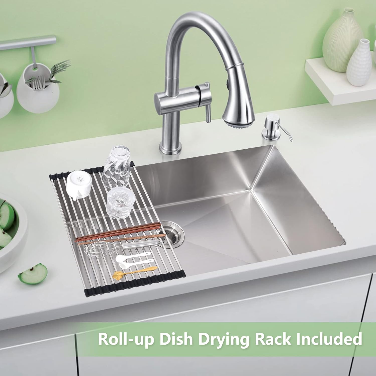 IDEALHOUSE 32 Inch Undermount Single Bowl Kitchen Sink, 16 Gauge Stainless Steel with Accessories - Easy Drainage, Low Noise, Commercial Grade Brushed Finish, Brushed Nickel(32 inch Kitchen Sink)