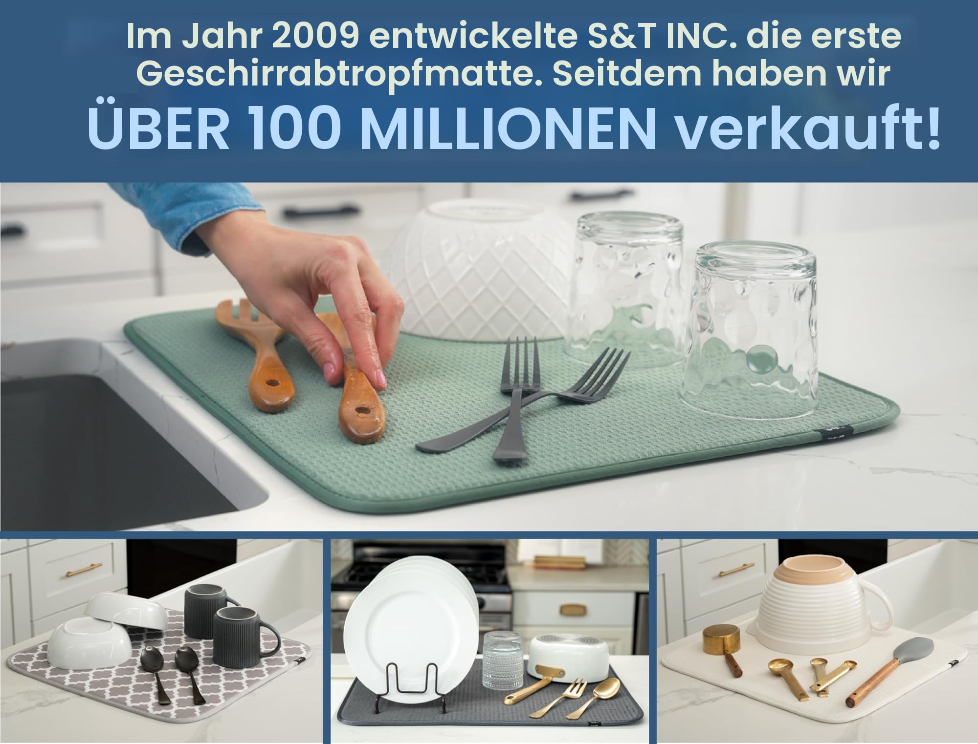 S&T INC. Abtropfmatte XL, mikrofasernetzig, Küchenmatte, Geschirr- und Utensilienabtropf, 45,7 x 61 cm, Anthrazit, 2 Stück