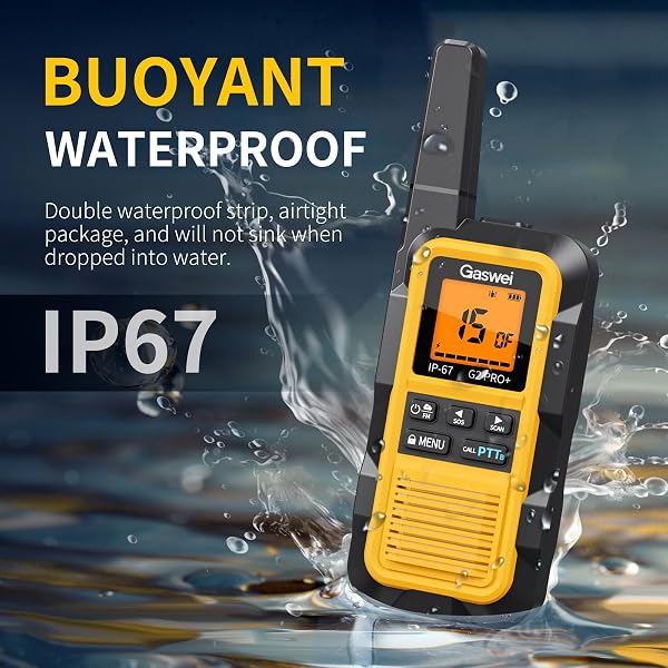IP67 Waterproof & Floats with Dual PTT | G2Pro Professional Long Range Walkie Talkies for Adults 2 Pack | SOS Alarm, FM Radio, Rechargeable for Outdoor, Camping & Work (Yellow) - 3