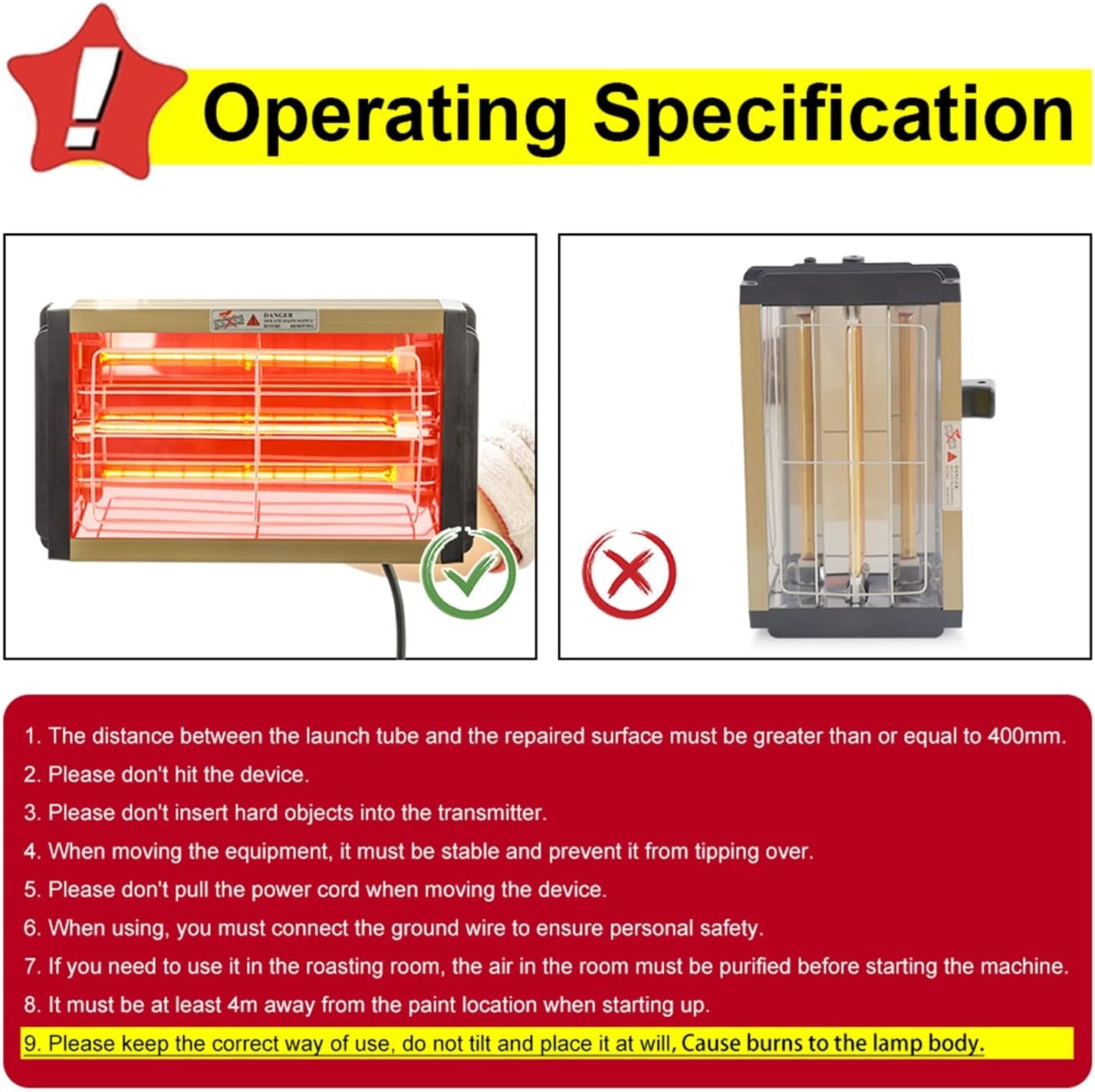 Paint Dryer Infrared Paint Curing Lamp Shortwave Heater Baking Light Portable Handheld Infrared Car Paint Lamp Dryer Car Body Paint Dryer Paint Heater Light Booth (Color : EU) (Us)