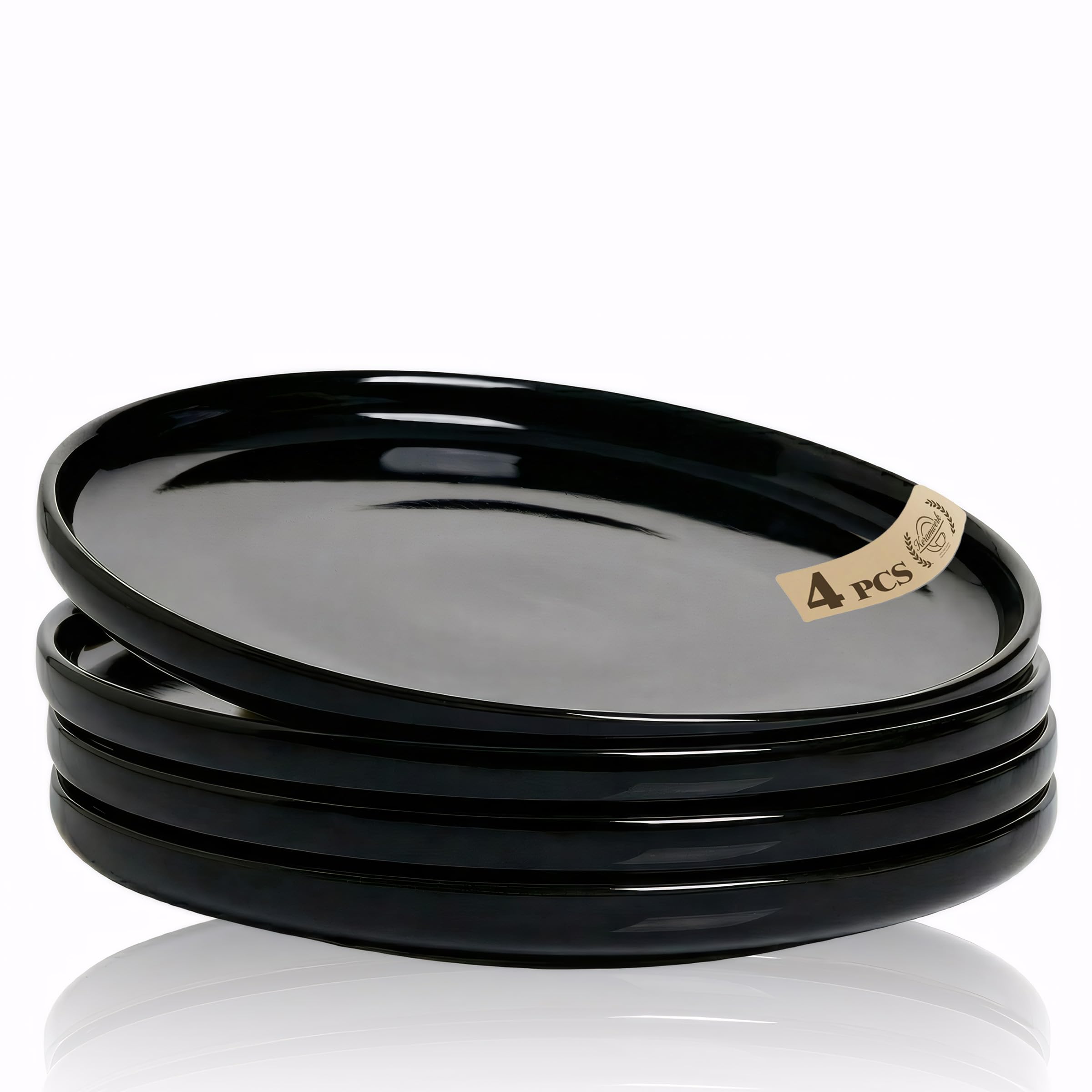 keramwerk Black Dinner Plates Set of 4,Ceramic Dining Plates 10 inch,Large Salad Plate,Stoneware Kitchen Plate for Pizza,Steak,Scratch Resistant,Microwave and Dishwasher Safe