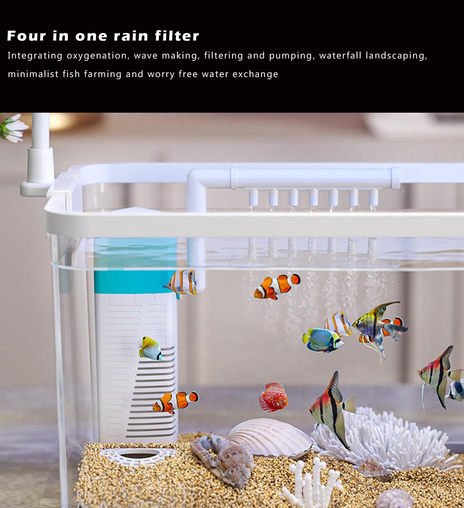 TaLcuS Transparentes Aquarium mit Clip-On-Lampe, Aquarium, kleines Desktop-Aquarium-Set, dekorativ for Betta-Fische, Garnelen, Goldfische im Wohnzimmer, Büro(Black,L)