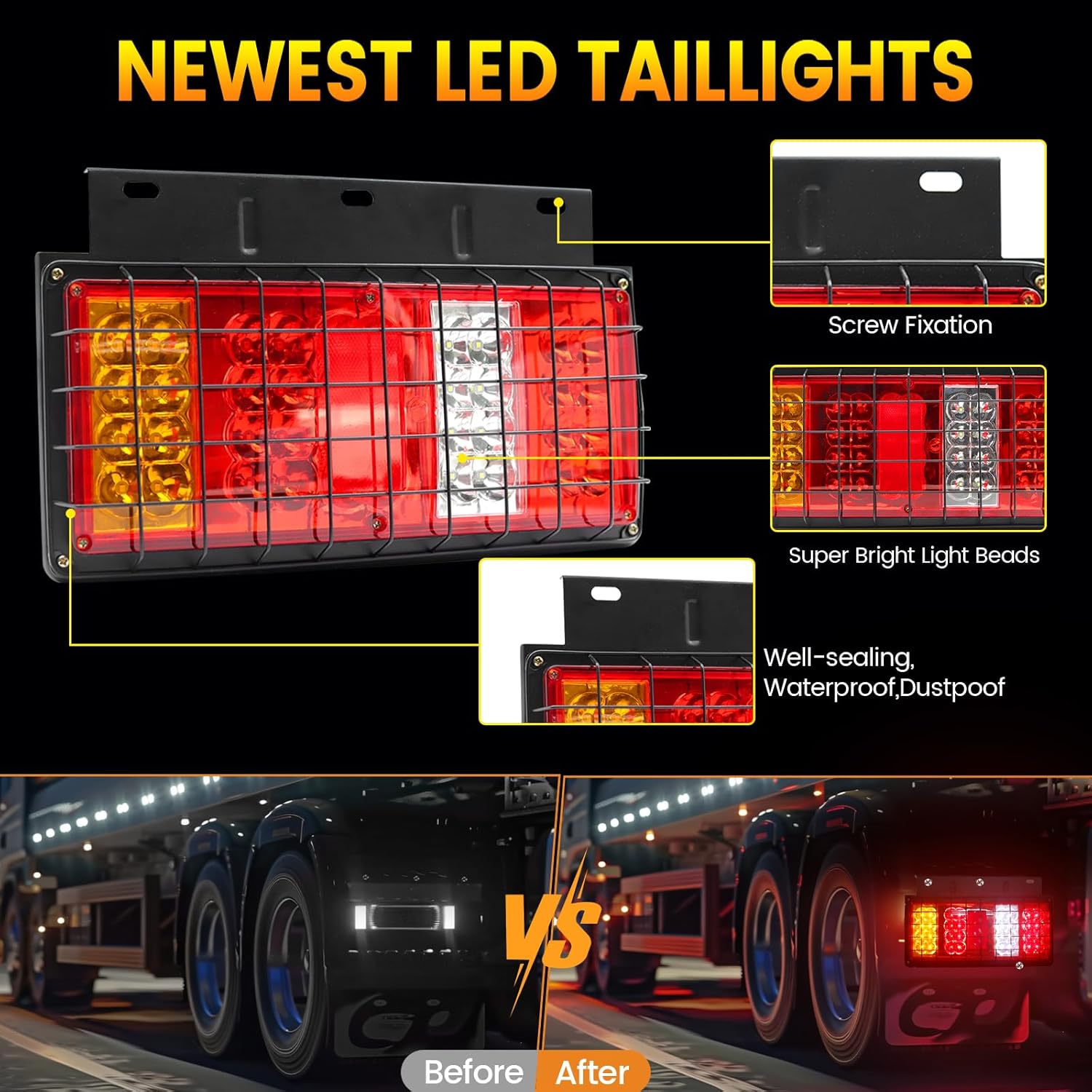 Ourbest Truck Trailer Tail Lights Bar Kit, Stop Turn Signal Brake Reverse Taillight with Iron Net and Bracket Base Waterproof Led Trailer Tail Lights RV Camper Flatbed Trucks (12V)